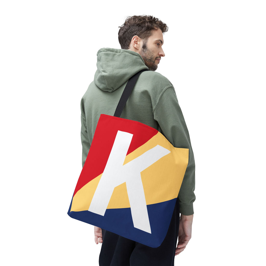 Monogram 'K' Colorblock Tote Bag — Personalized Initial K Shoulder Tote