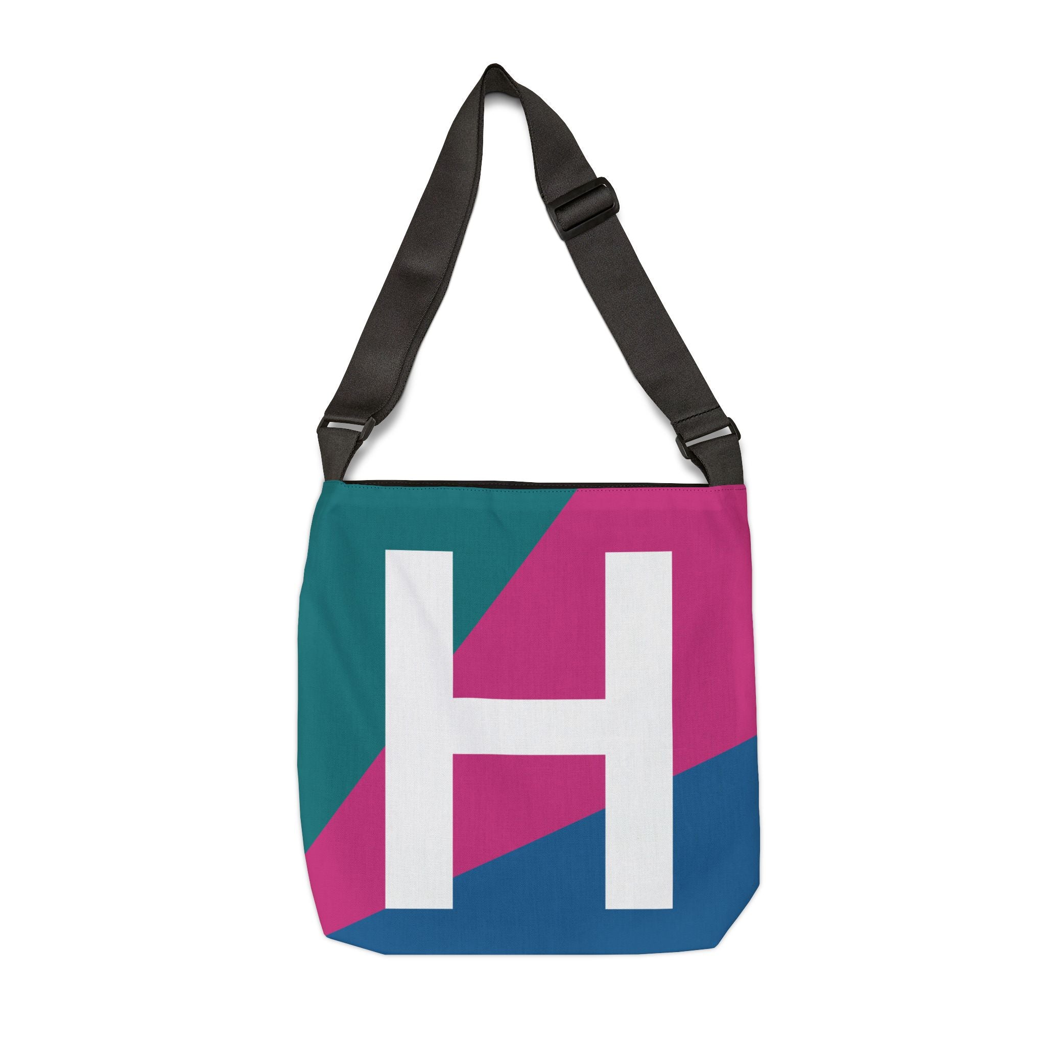 Initial Letter 'H' Colorblock Adjustable Tote Bag — Monogram Alphabet Shoulder Bag