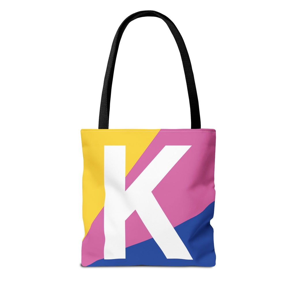 Monogram 'K' Colorblock Tote Bag — Personalized Initial K Shoulder Tote