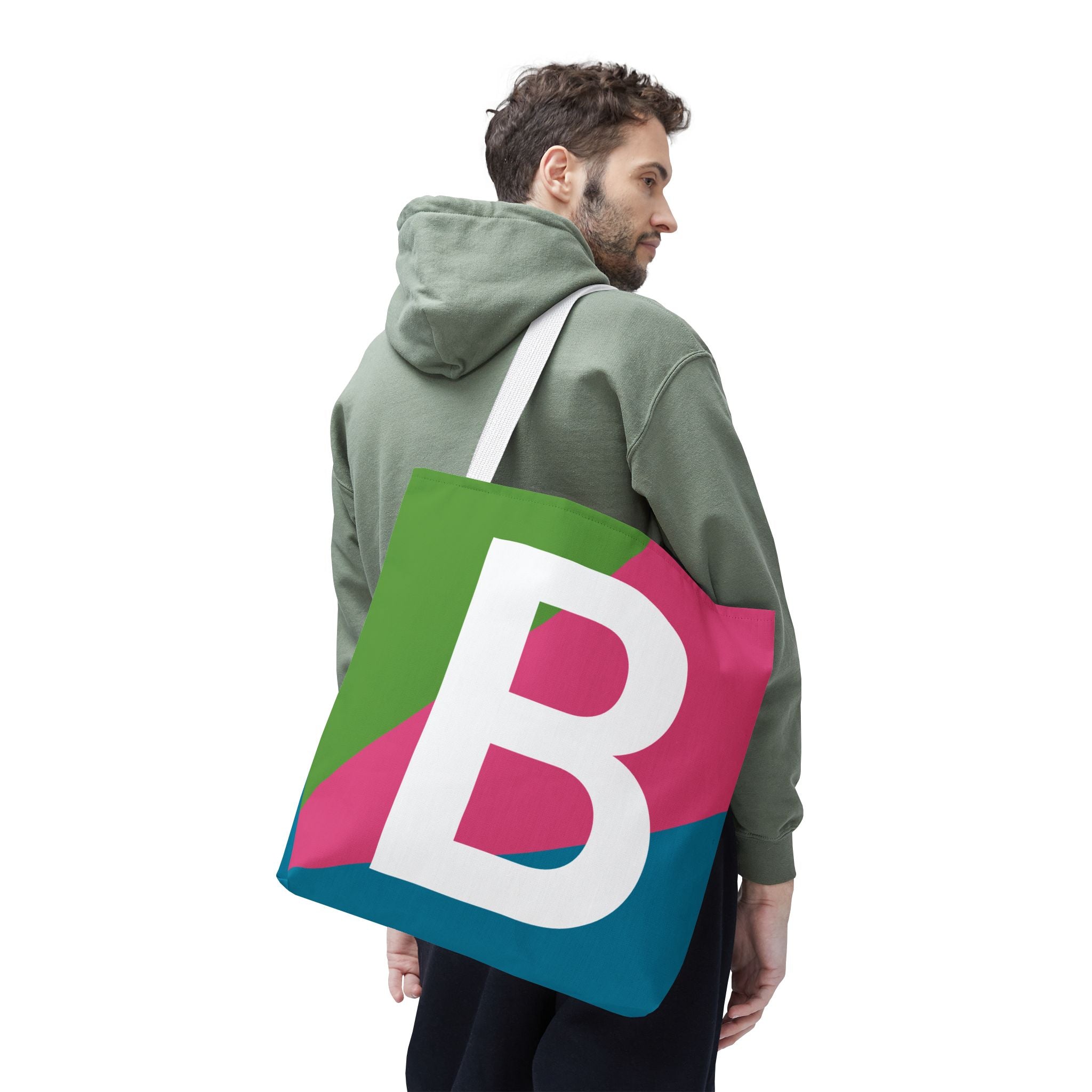 Monogram 'B' Colorblock Tote Bag — Personalized Initial B Shoulder Tote