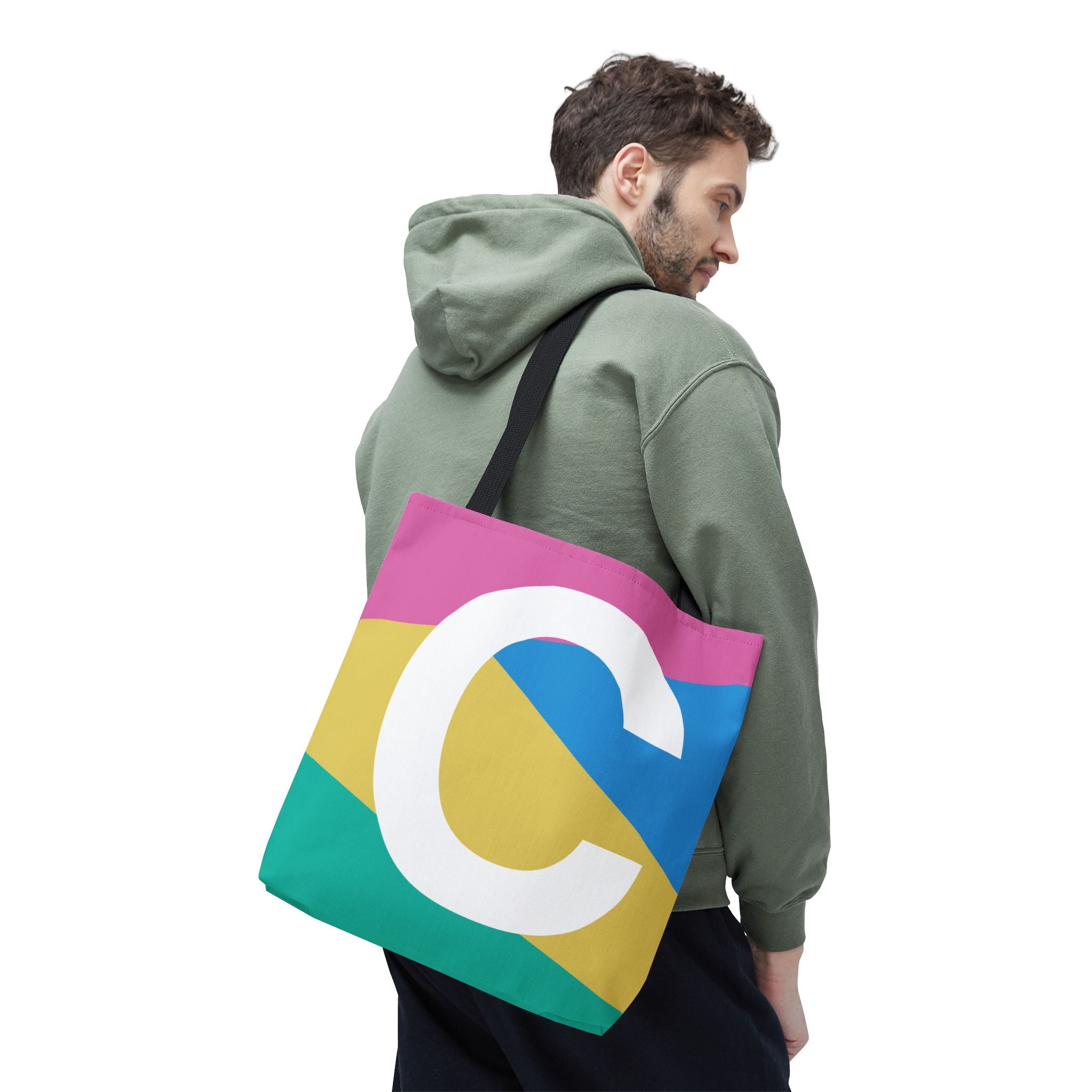 Monogram 'C' Colorblock Tote Bag — Personalized Initial C Shoulder Tote