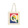 Initial Q Colorblock Canvas Tote Bag — Monogram Letter Q Reusable Grocery Tote