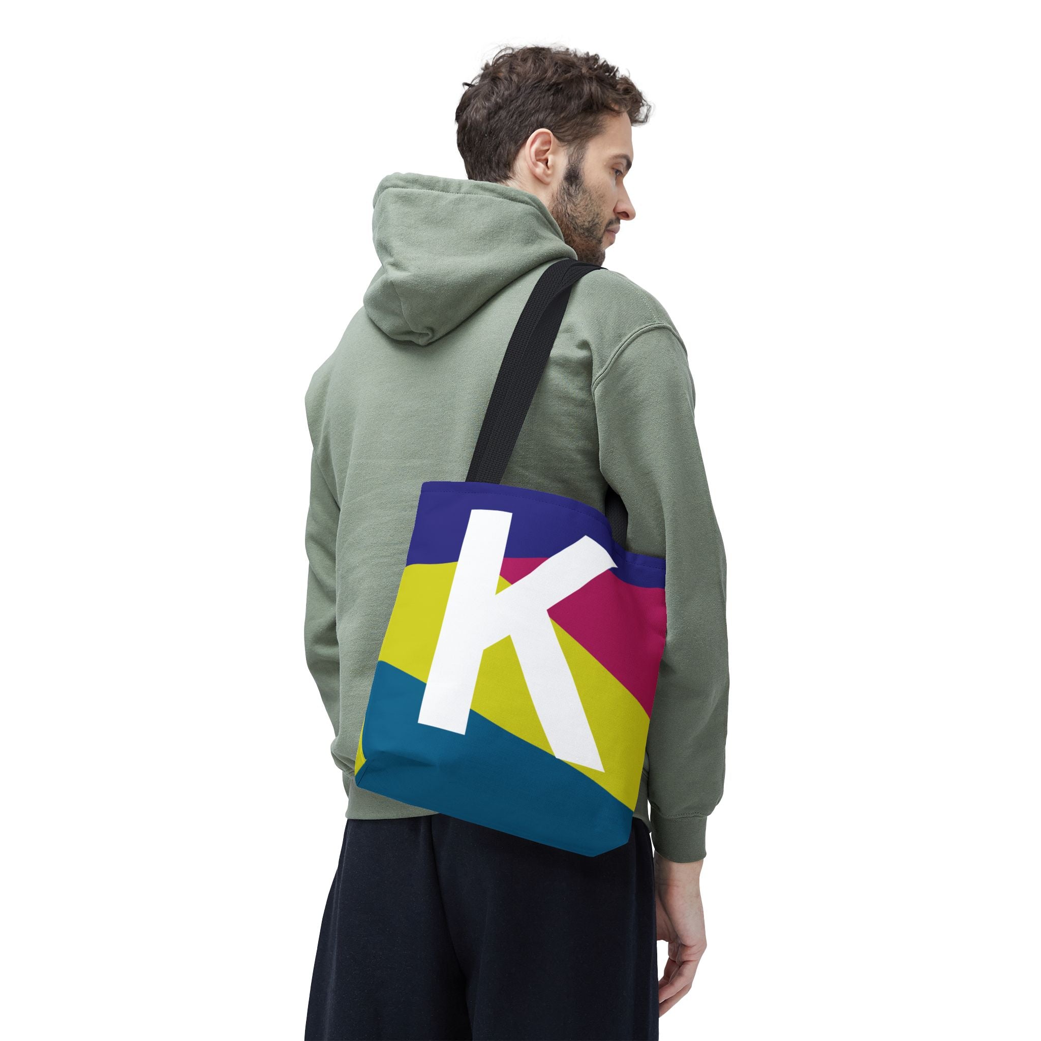 Monogram 'K' Colorblock Tote Bag — Personalized Initial K Shoulder Tote