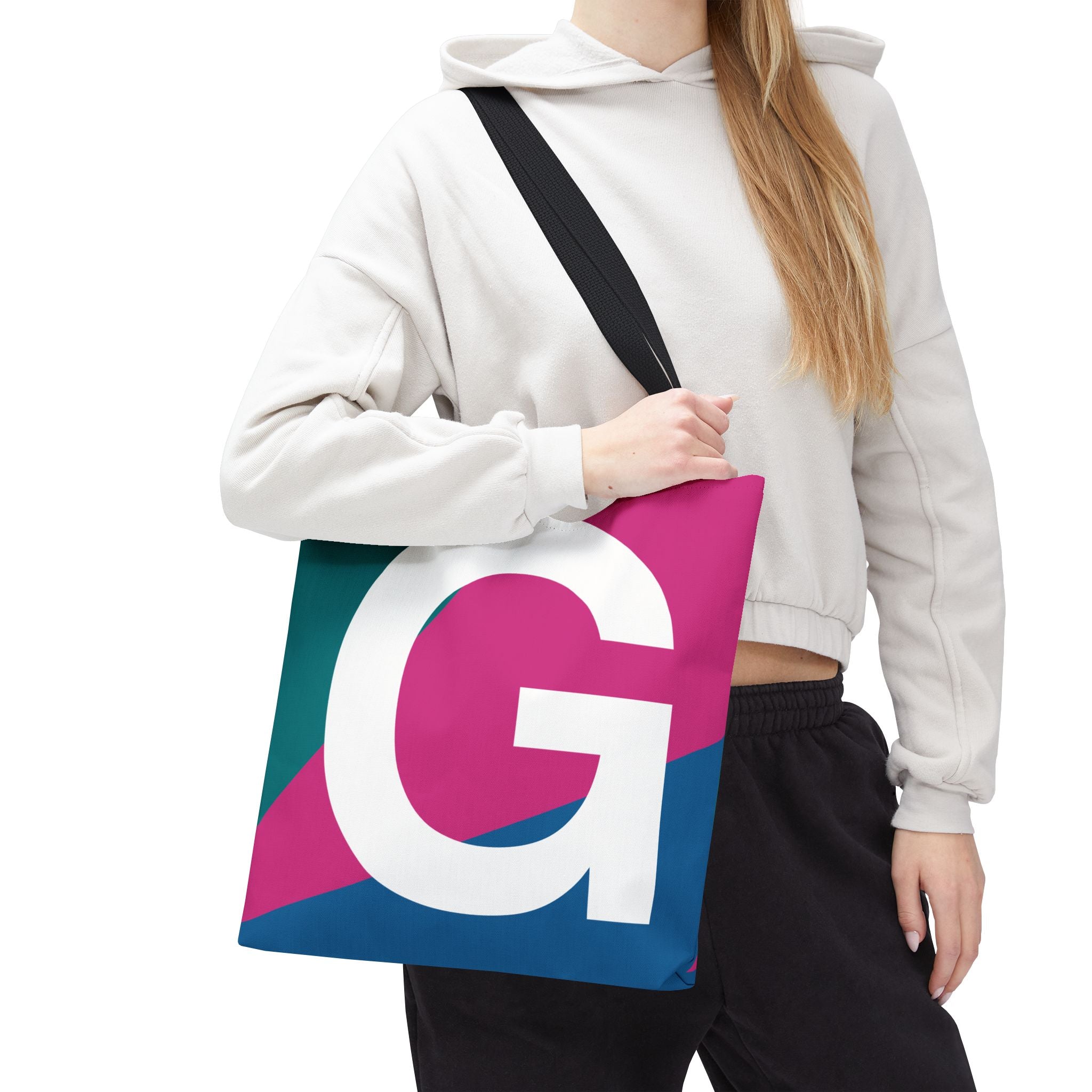 Monogram 'G' Colorblock Tote Bag — Personalized Initial G Shoulder Tote