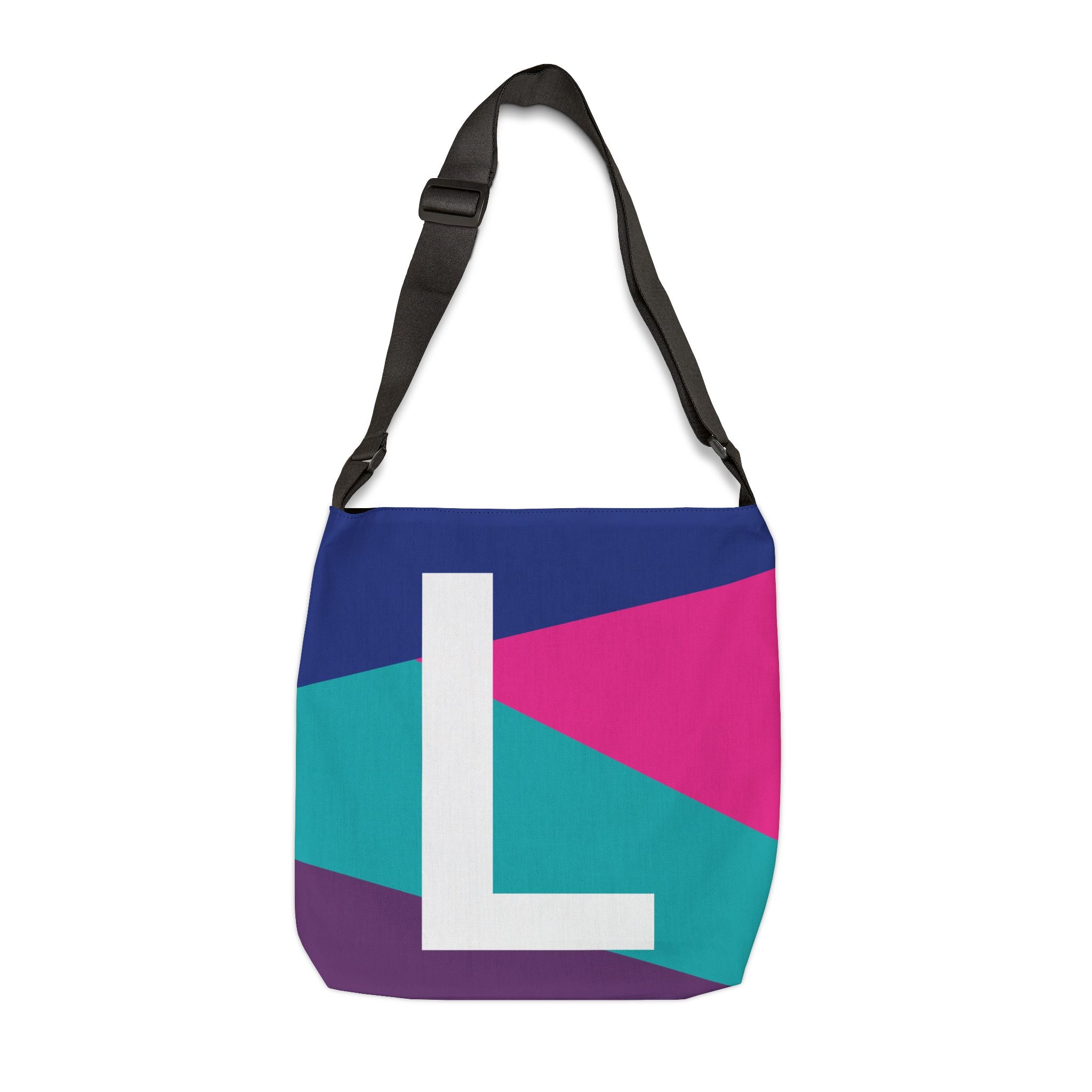 Initial Letter 'L' Colorblock Adjustable Tote Bag — Monogram Alphabet Shoulder Bag