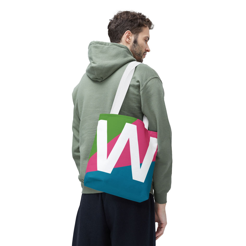 Monogram 'W' Colorblock Tote Bag — Personalized Initial W Shoulder Tote