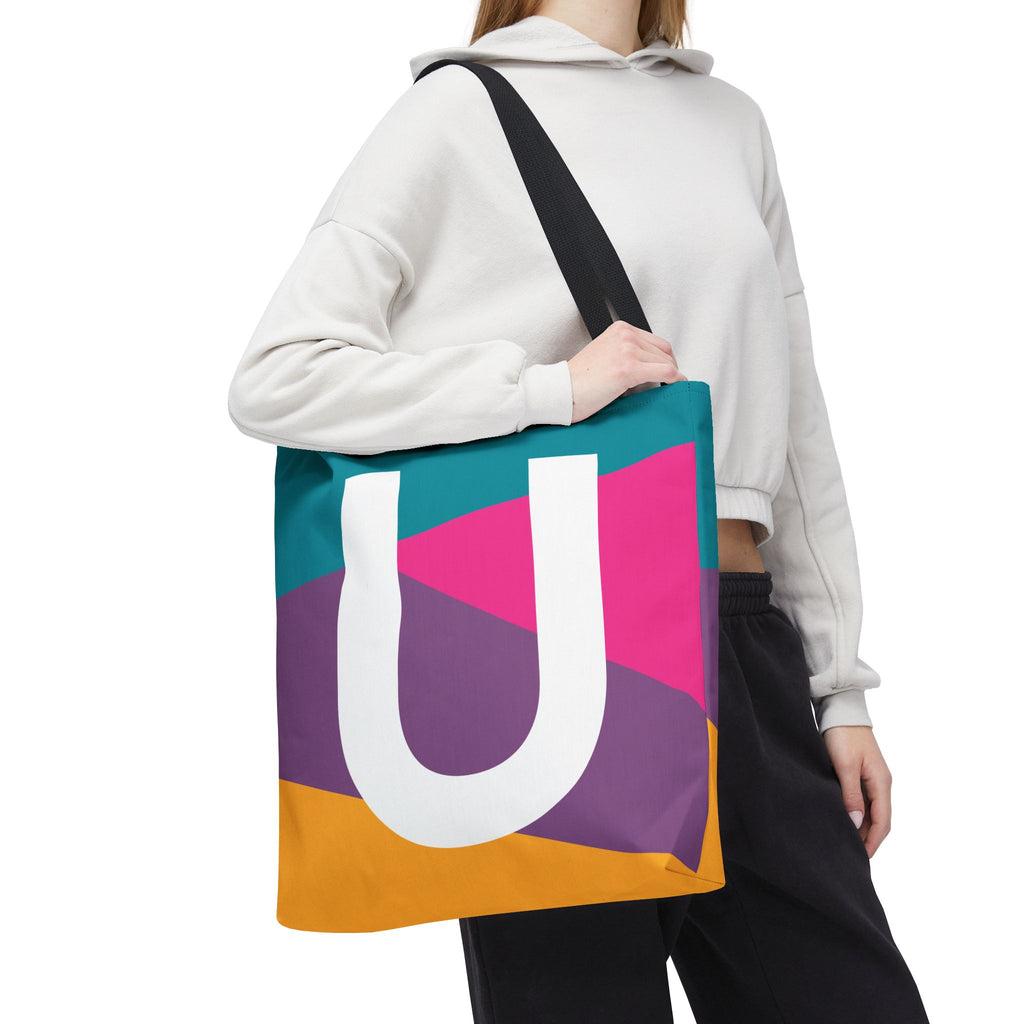 Monogram 'U' Colorblock Tote Bag — Personalized Initial U Shoulder Tote
