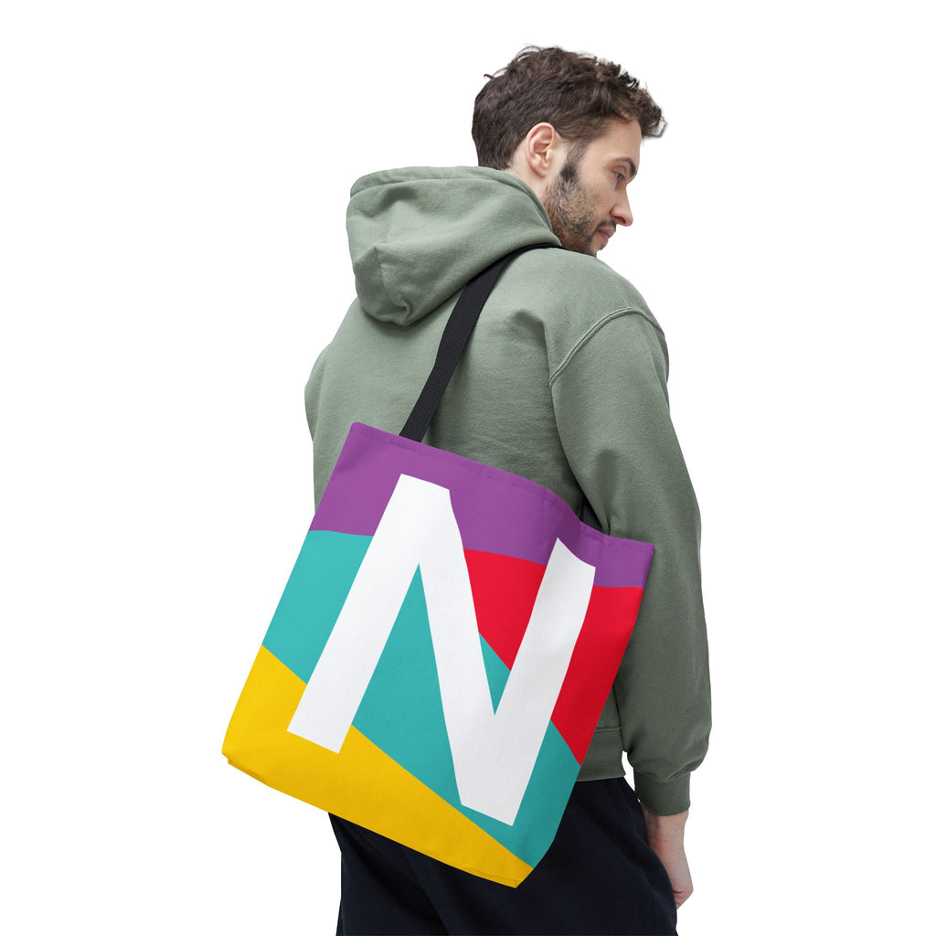 Monogram 'N' Colorblock Tote Bag — Personalized Initial N Shoulder Tote