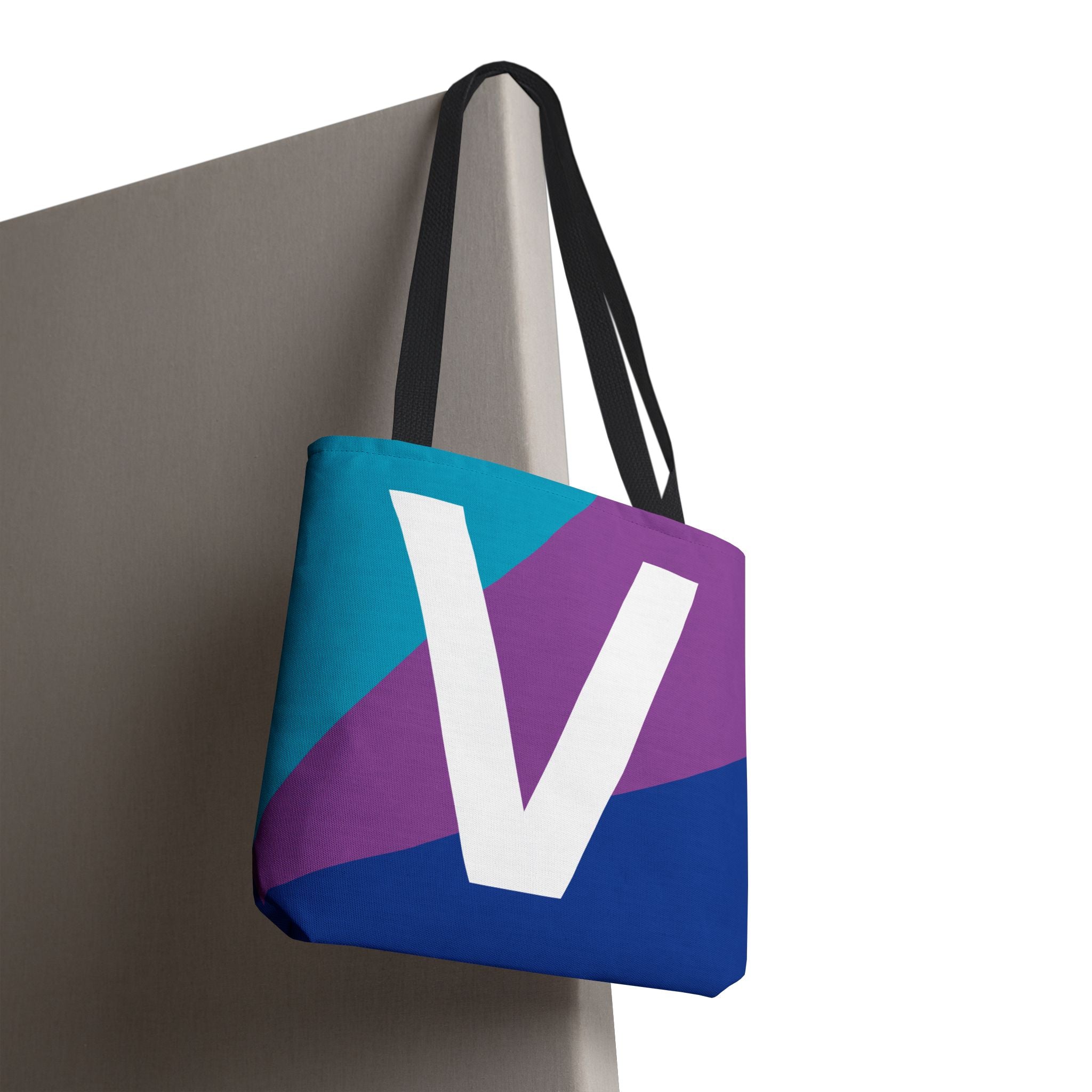 Monogram 'V' Colorblock Tote Bag — Personalized Initial V Shoulder Tote