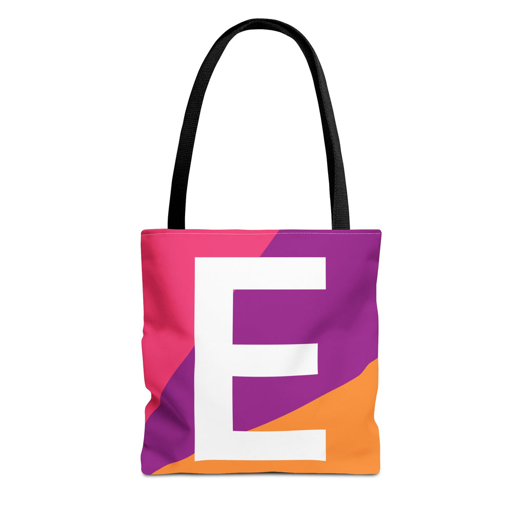 Monogram 'E' Colorblock Tote Bag — Personalized Initial E Shoulder Tote