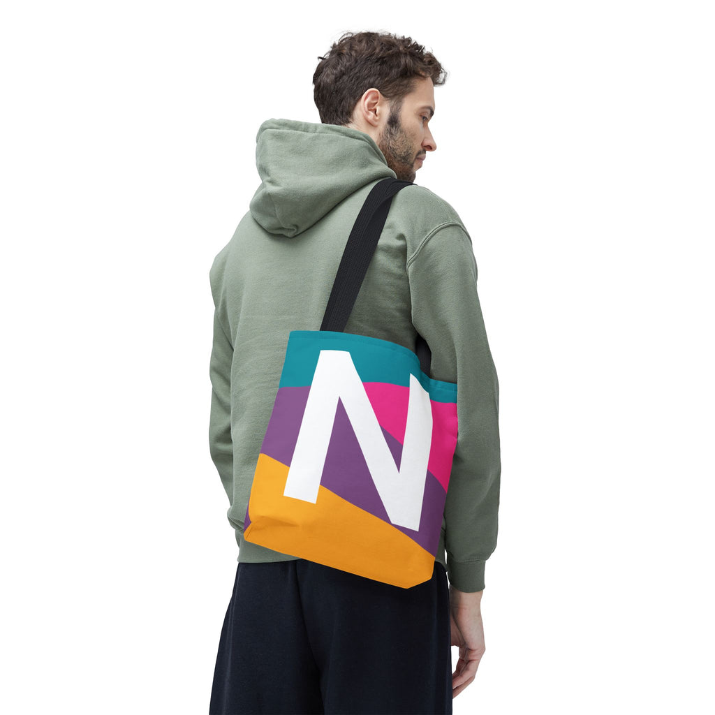 Monogram 'N' Colorblock Tote Bag — Personalized Initial N Shoulder Tote