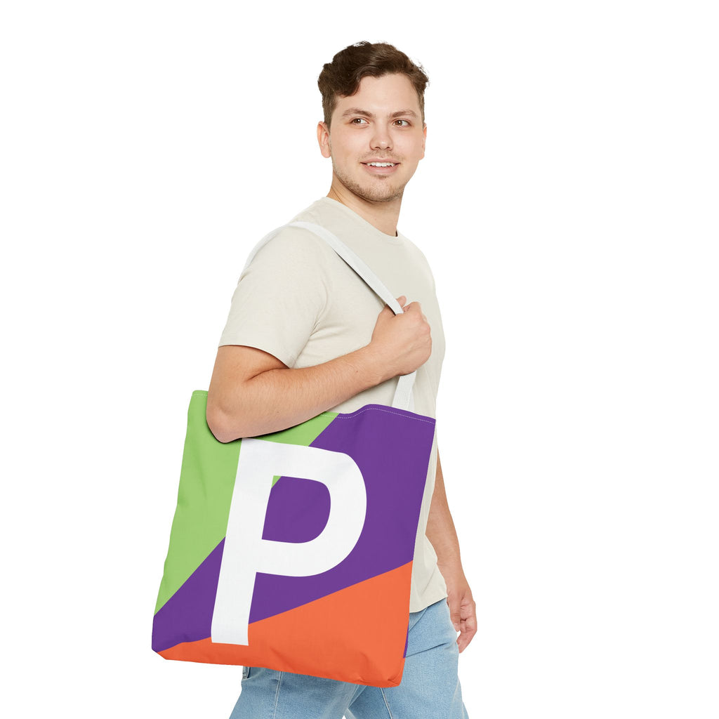 Monogram 'P' Colorblock Tote Bag — Personalized Initial P Shoulder Tote