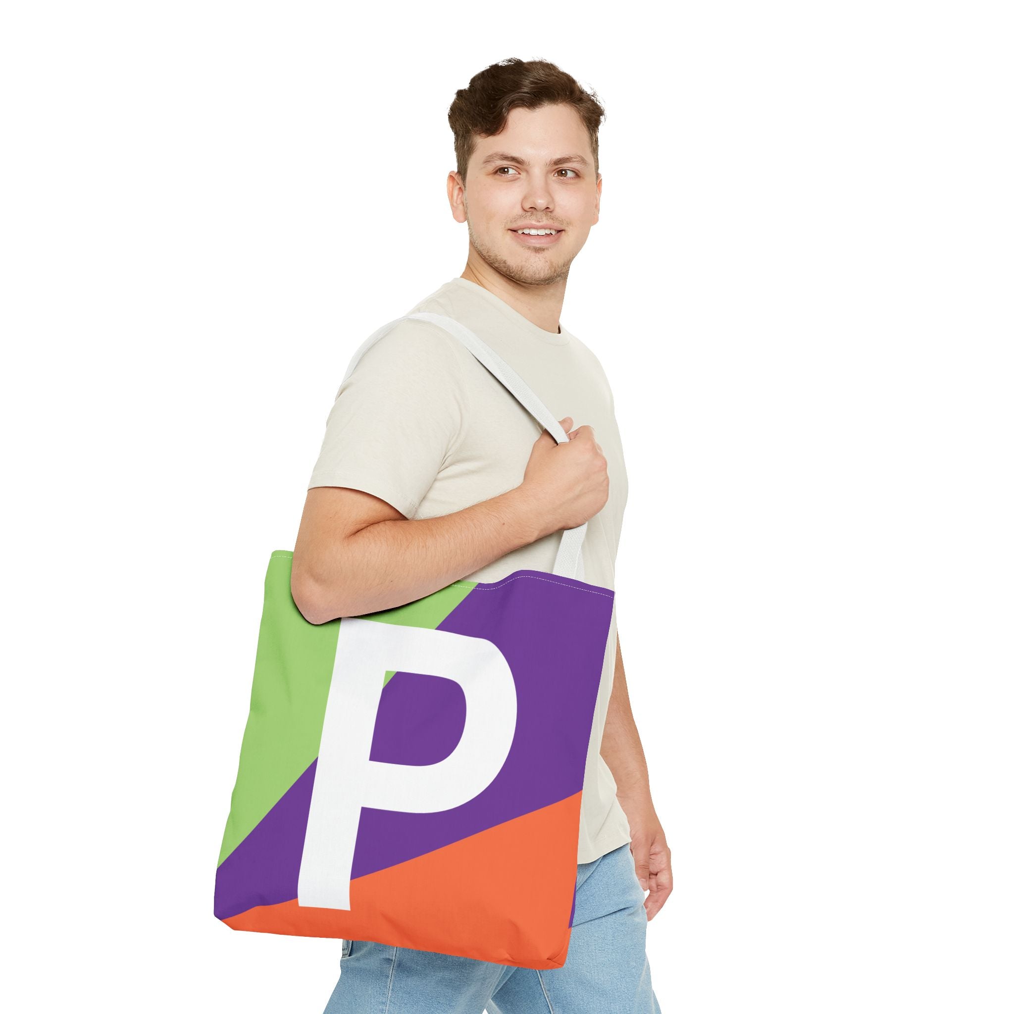 Monogram 'P' Colorblock Tote Bag — Personalized Initial P Shoulder Tote