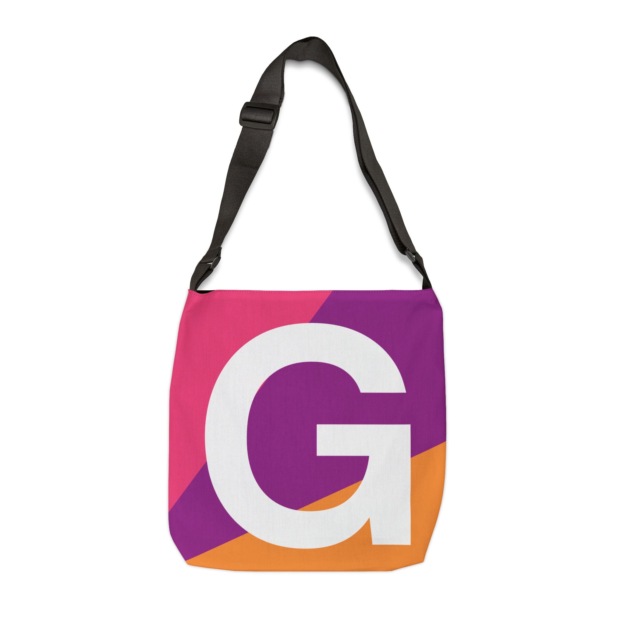 Initial Letter 'G' Colorblock Adjustable Tote Bag — Monogram Alphabet Shoulder Bag