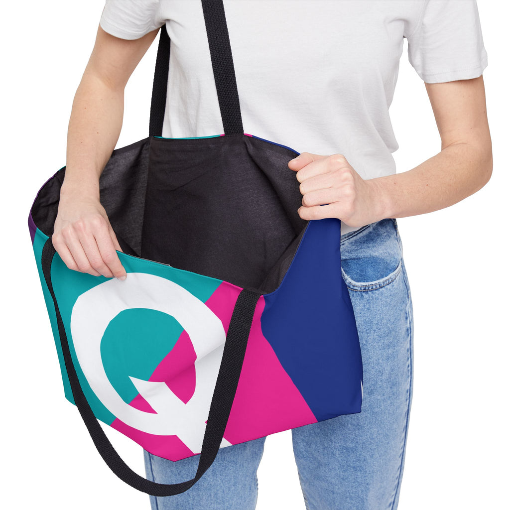 Personalized 'Q' Colorblock Tote Bag — Monogram Weekender Tote