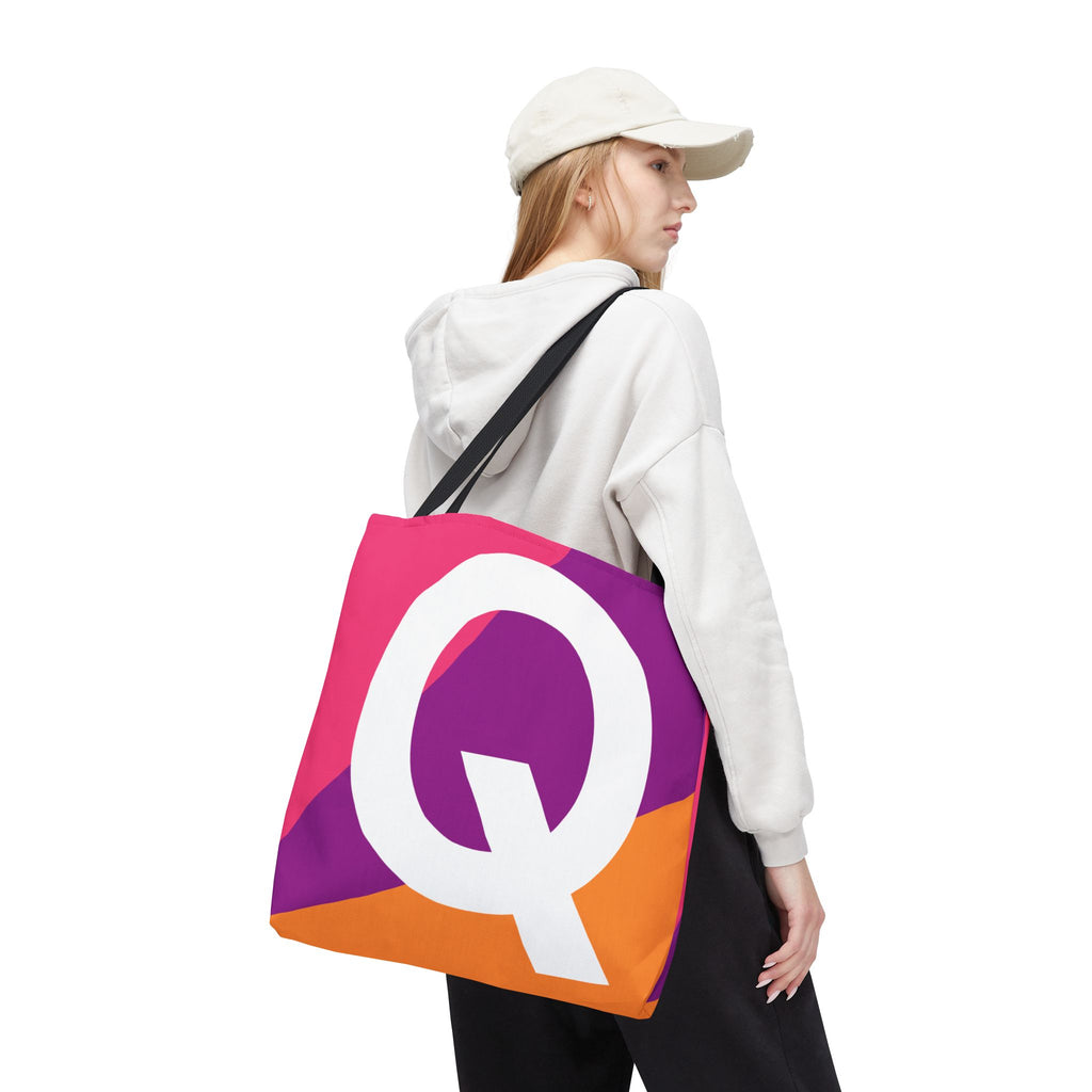 Monogram 'Q' Colorblock Tote Bag — Personalized Initial Q Shoulder Tote