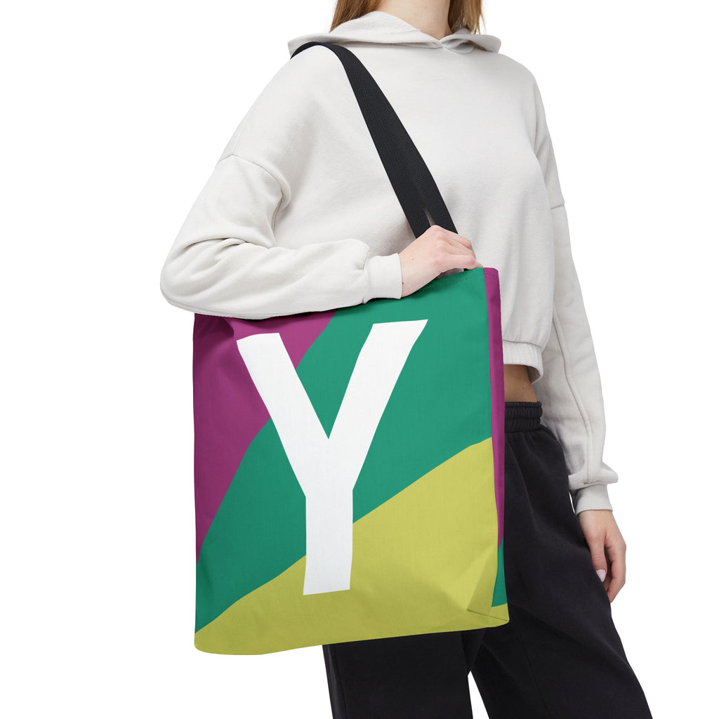 Monogram 'Y' Colorblock Tote Bag — Personalized Initial Y Shoulder Tote