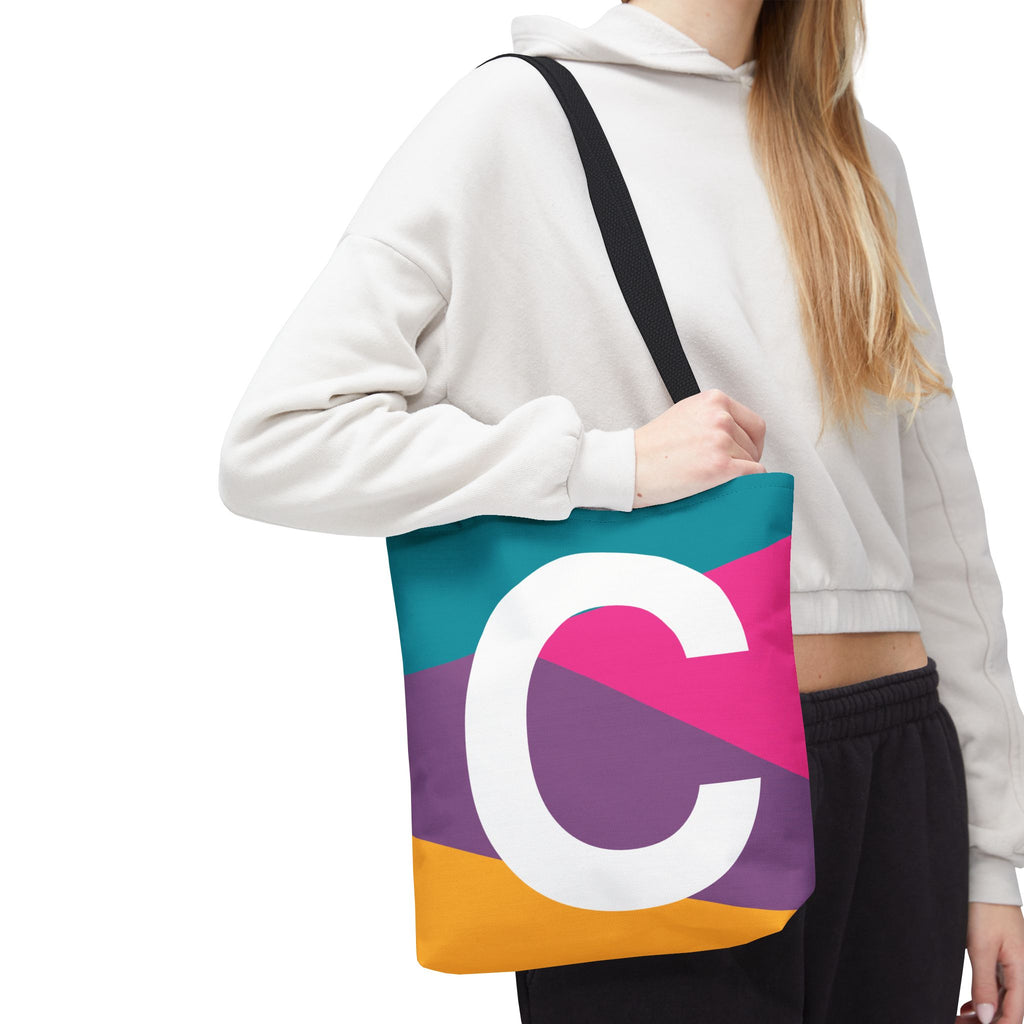 Monogram 'C' Colorblock Tote Bag — Personalized Initial C Shoulder Tote