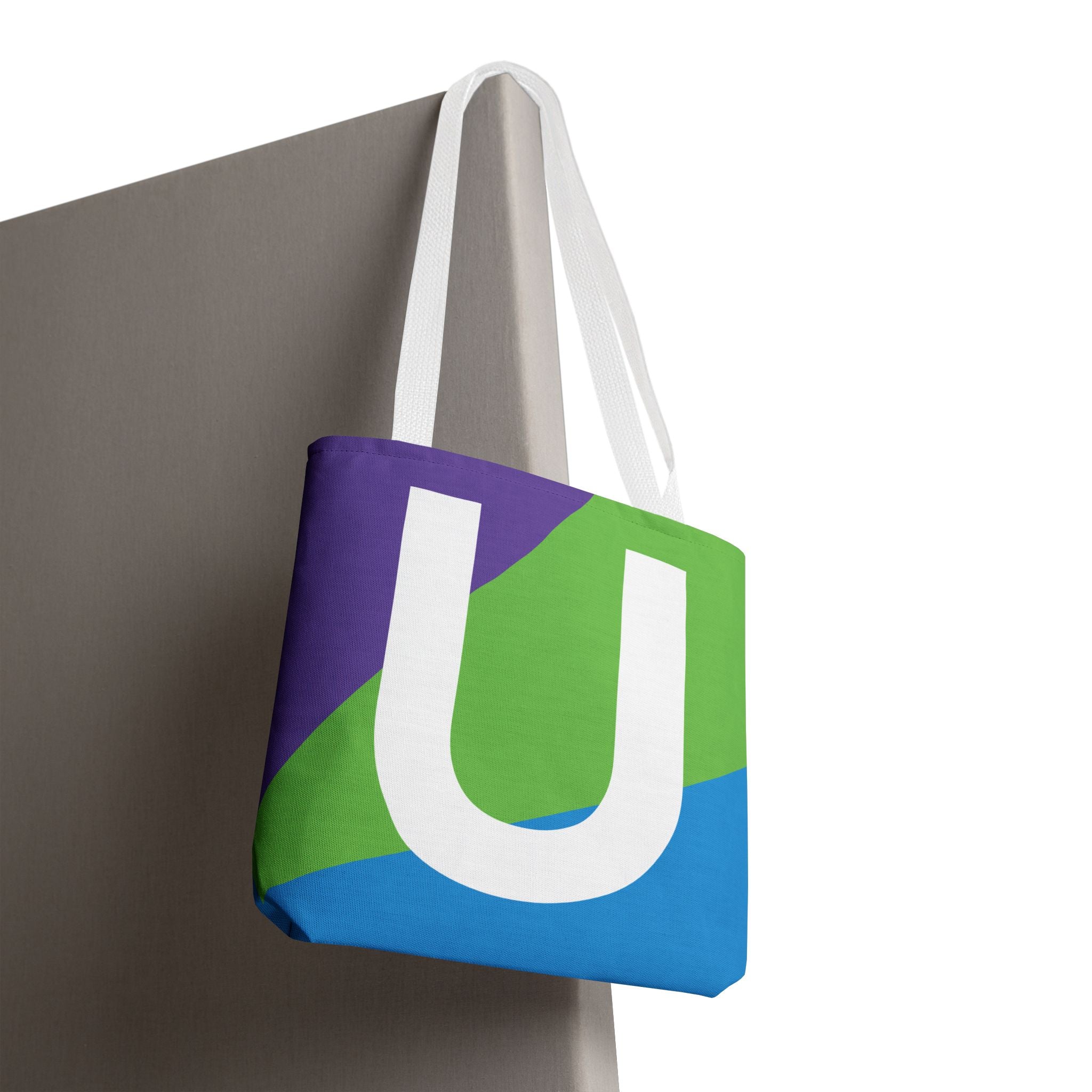 Monogram 'U' Colorblock Tote Bag — Personalized Initial U Shoulder Tote