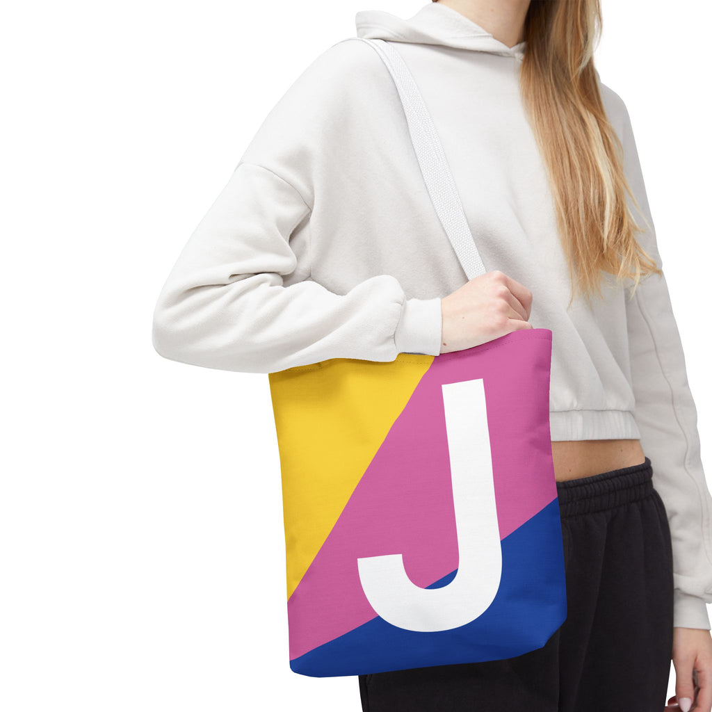 Monogram 'J' Colorblock Tote Bag — Personalized Initial J Shoulder Tote