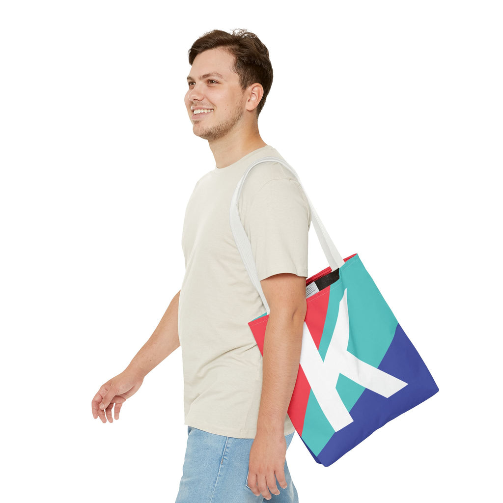 Monogram 'K' Colorblock Tote Bag — Personalized Initial K Shoulder Tote