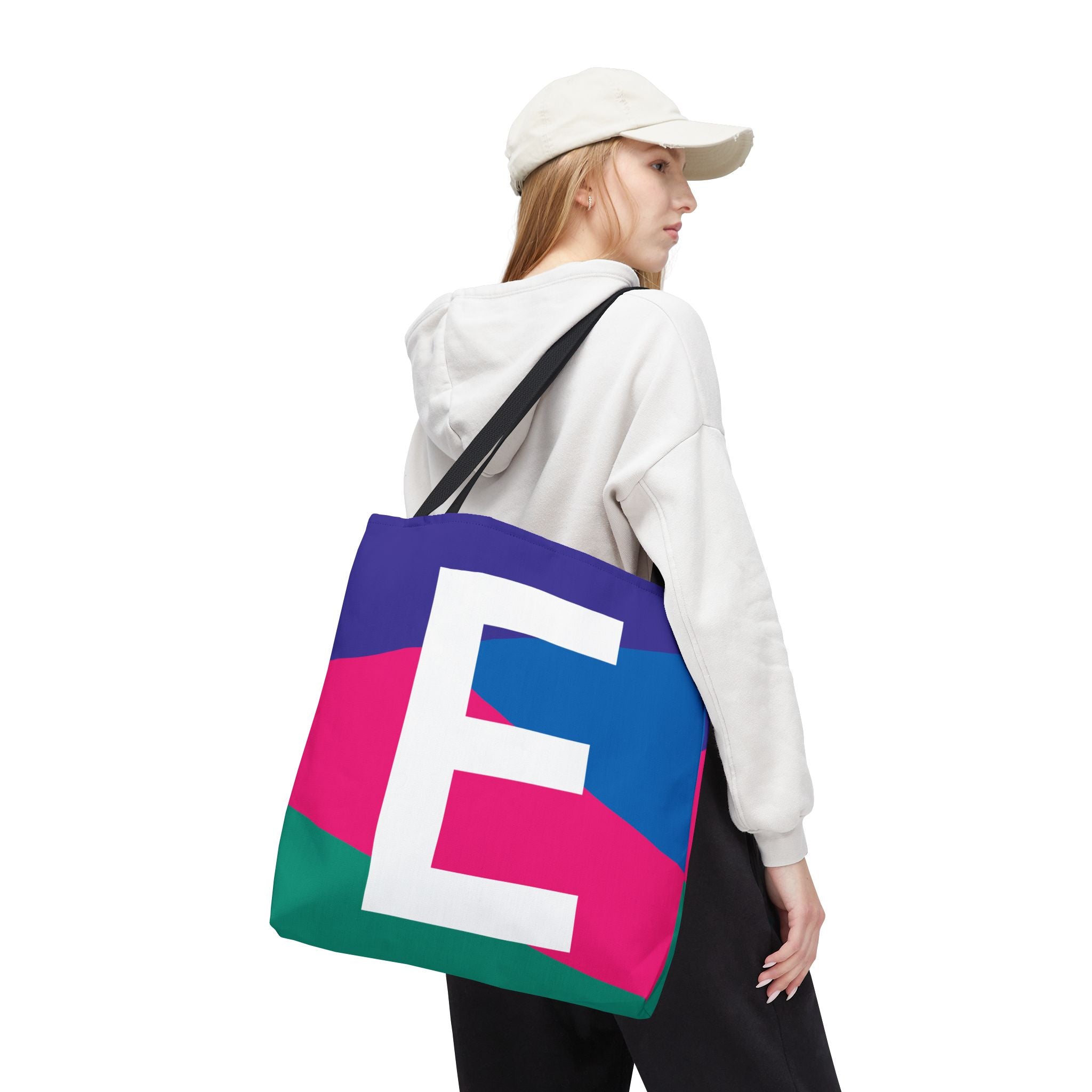 Monogram 'E' Colorblock Tote Bag — Personalized Initial E Shoulder Tote