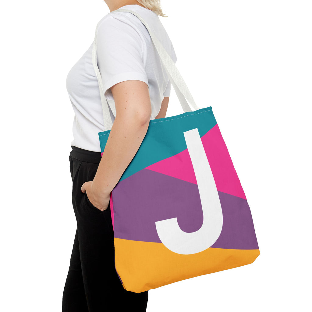 Monogram 'J' Colorblock Tote Bag — Personalized Initial J Shoulder Tote