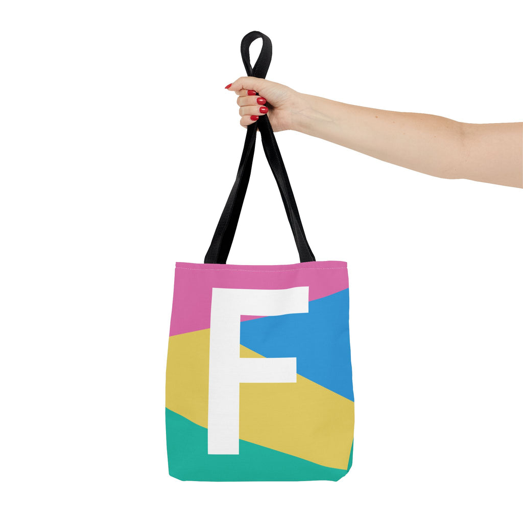 Monogram 'F' Colorblock Tote Bag — Personalized Initial F Shoulder Tote