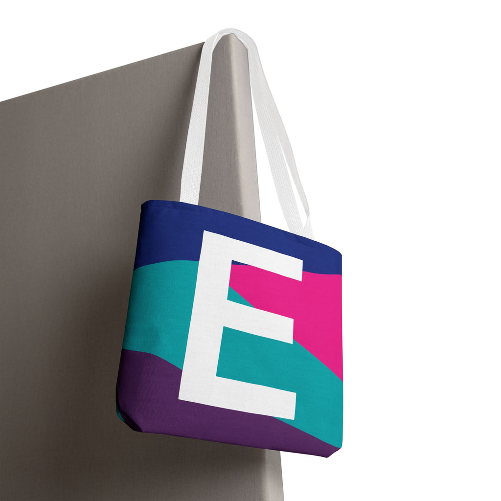 Monogram 'E' Colorblock Tote Bag — Personalized Initial E Shoulder Tote