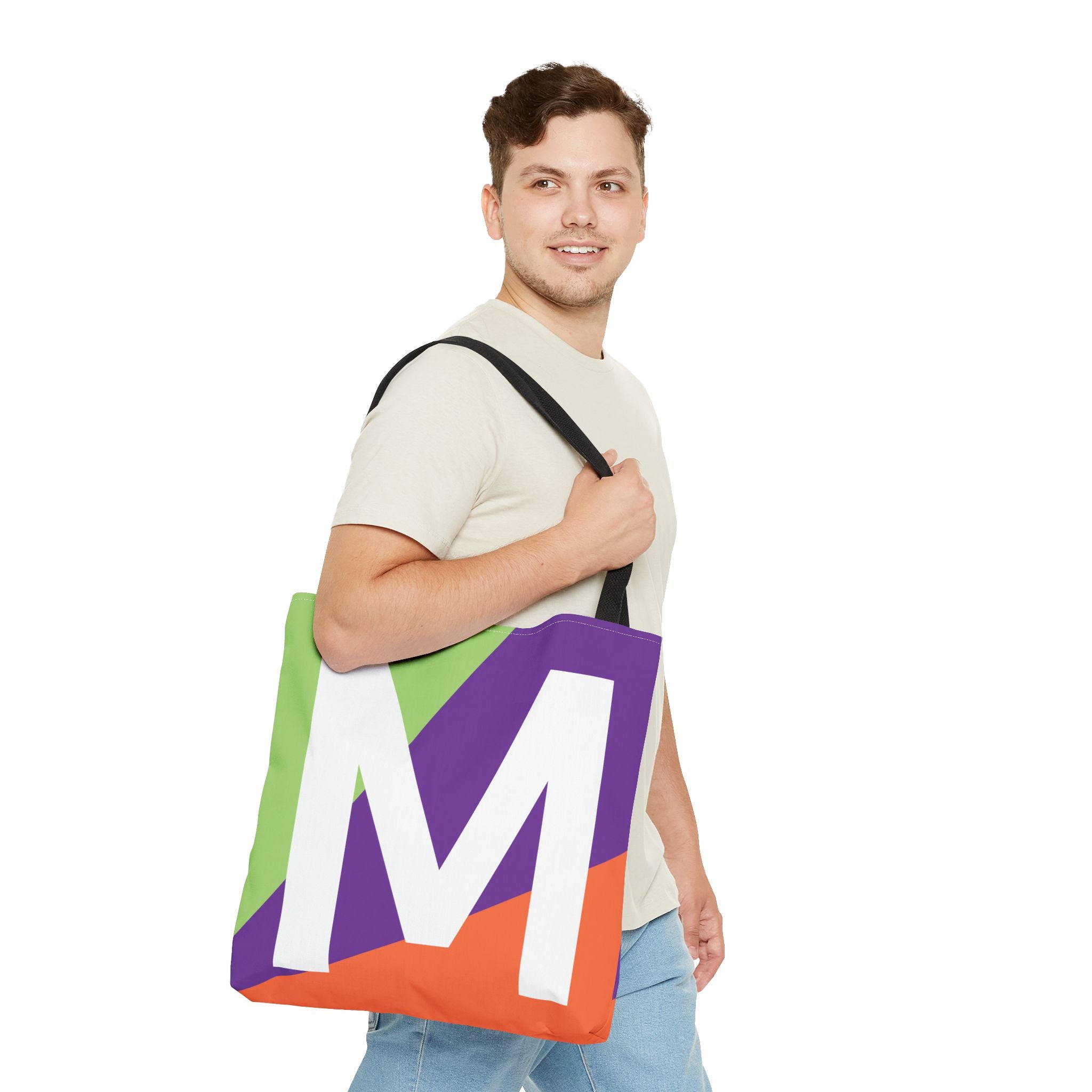 Monogram 'M' Colorblock Tote Bag — Personalized Initial M Shoulder Tote