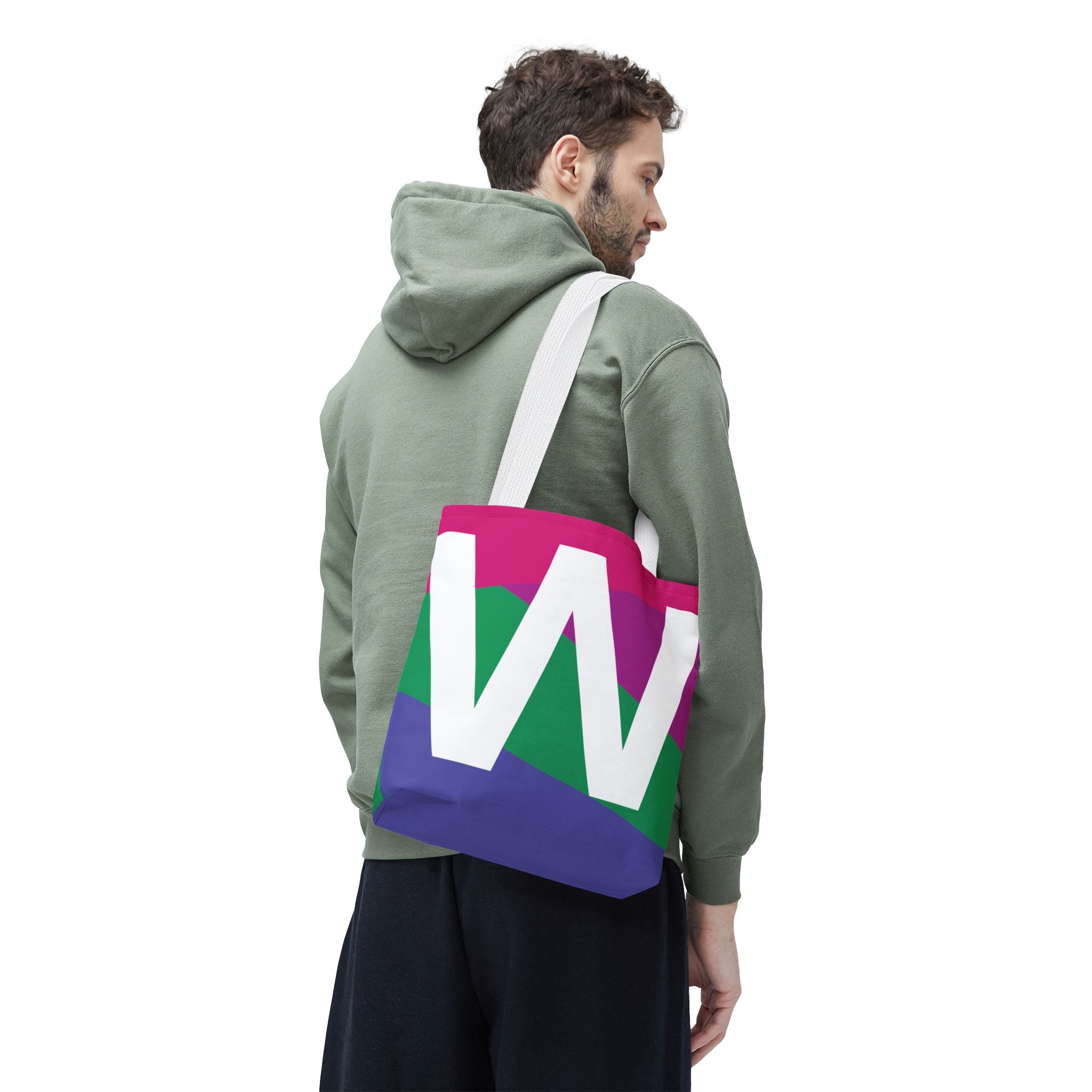 Monogram 'W' Colorblock Tote Bag — Personalized Initial W Shoulder Tote