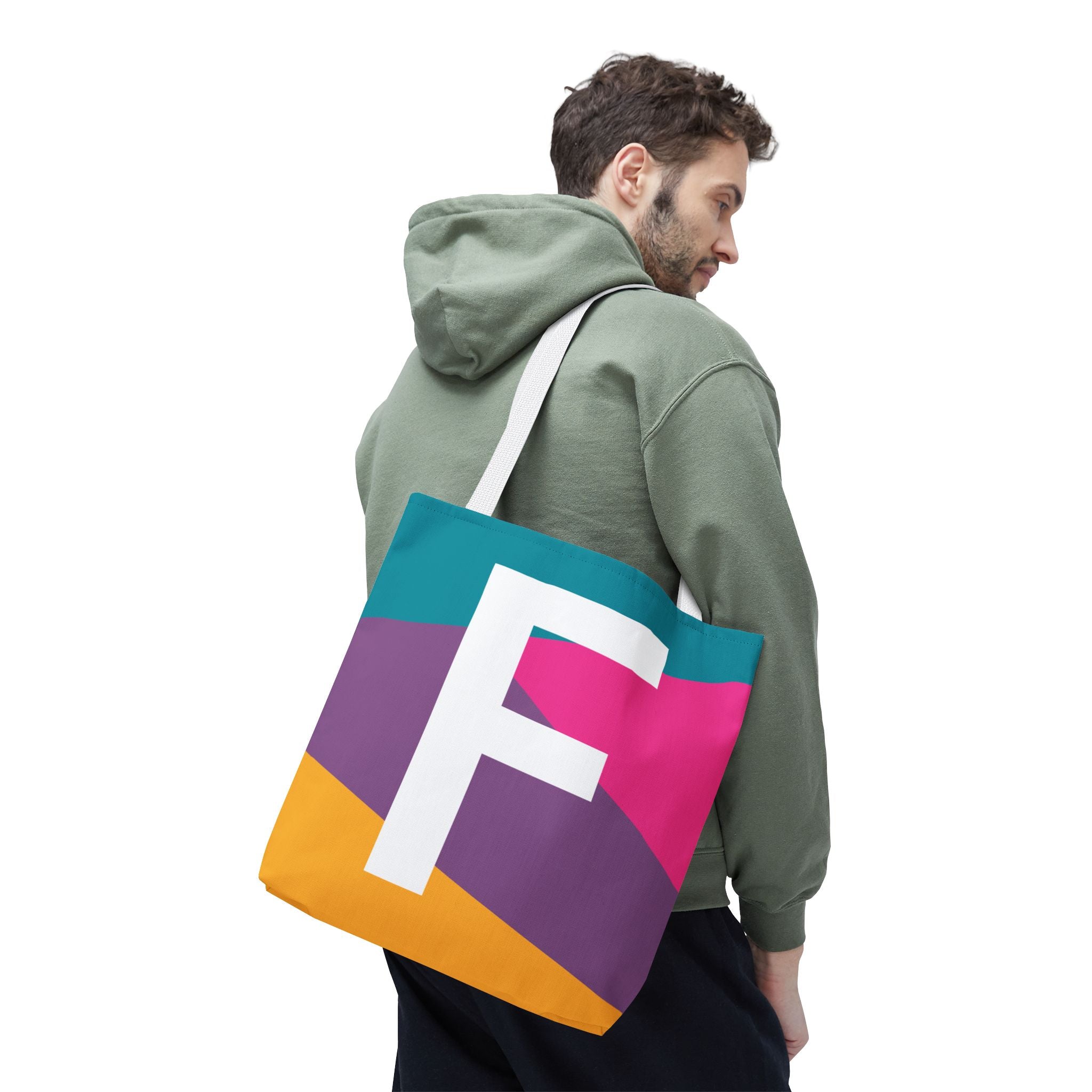 Monogram 'F' Colorblock Tote Bag — Personalized Initial F Shoulder Tote