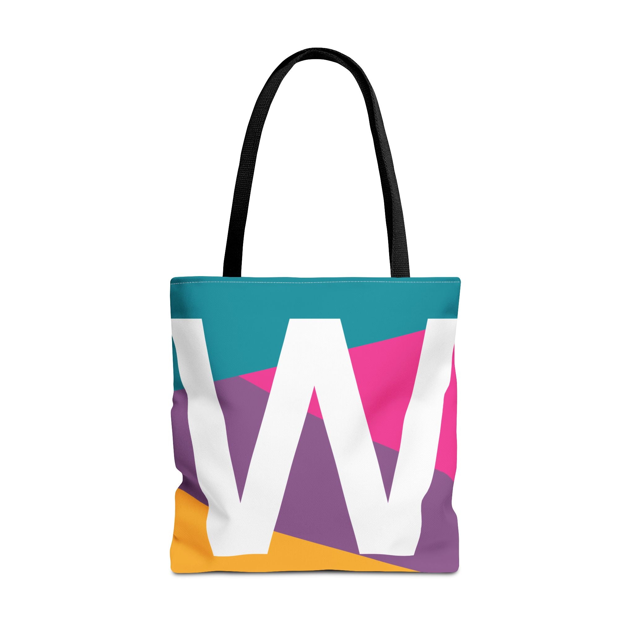 Monogram 'W' Colorblock Tote Bag — Personalized Initial W Shoulder Tote