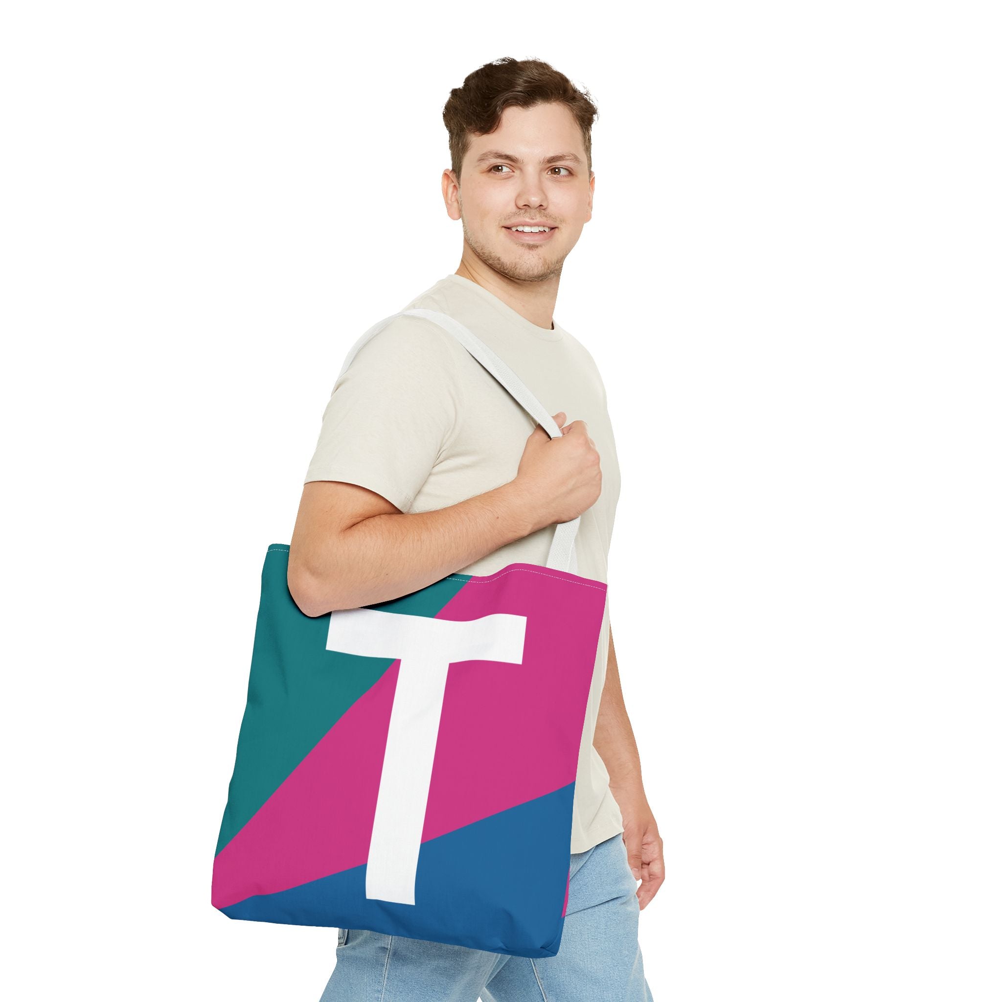 Monogram 'T' Colorblock Tote Bag — Personalized Initial T Shoulder Tote