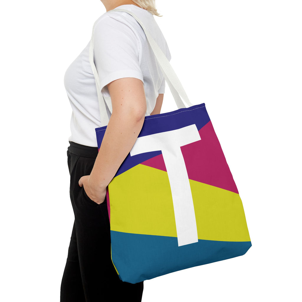 Monogram 'T' Colorblock Tote Bag — Personalized Initial T Shoulder Tote