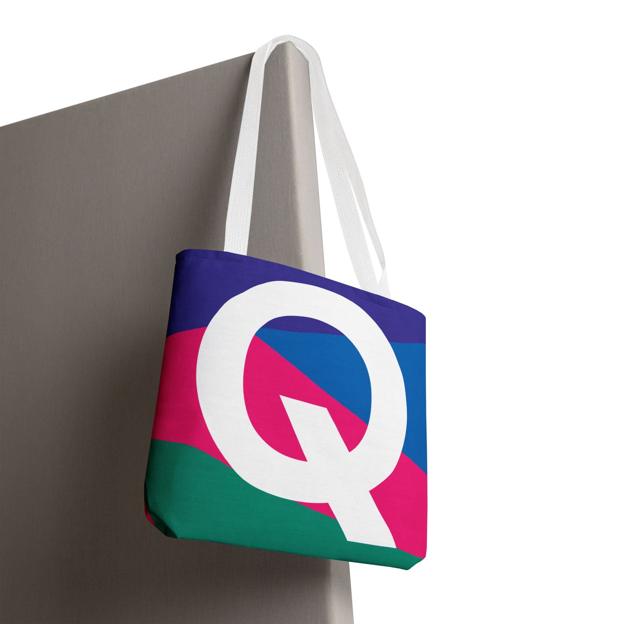 Monogram 'Q' Colorblock Tote Bag — Personalized Initial Q Shoulder Tote