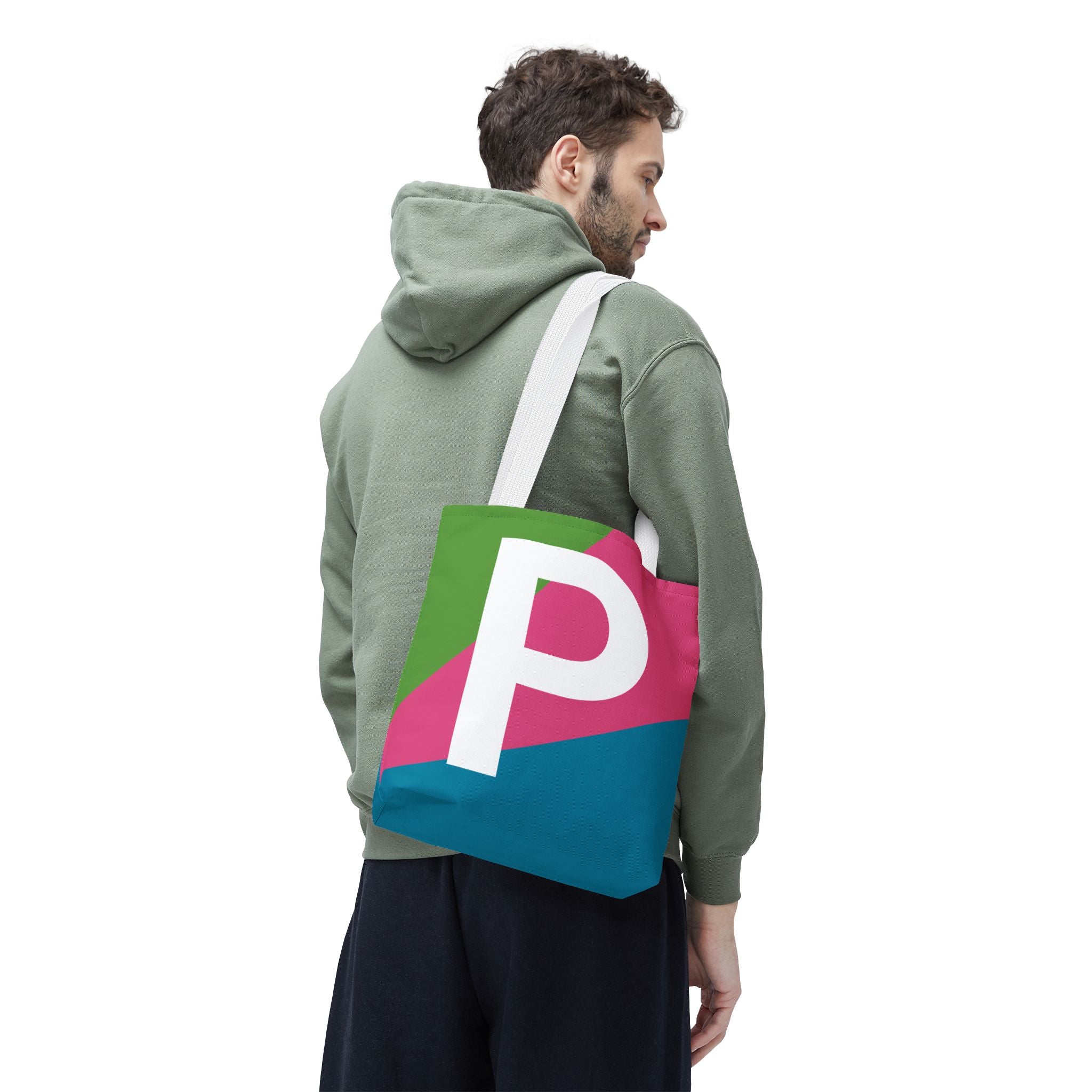 Monogram 'P' Colorblock Tote Bag — Personalized Initial P Shoulder Tote