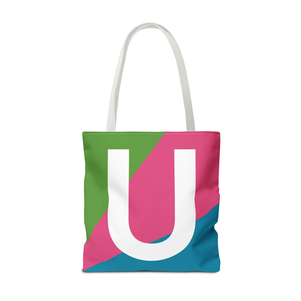 Monogram 'U' Colorblock Tote Bag — Personalized Initial U Shoulder Tote
