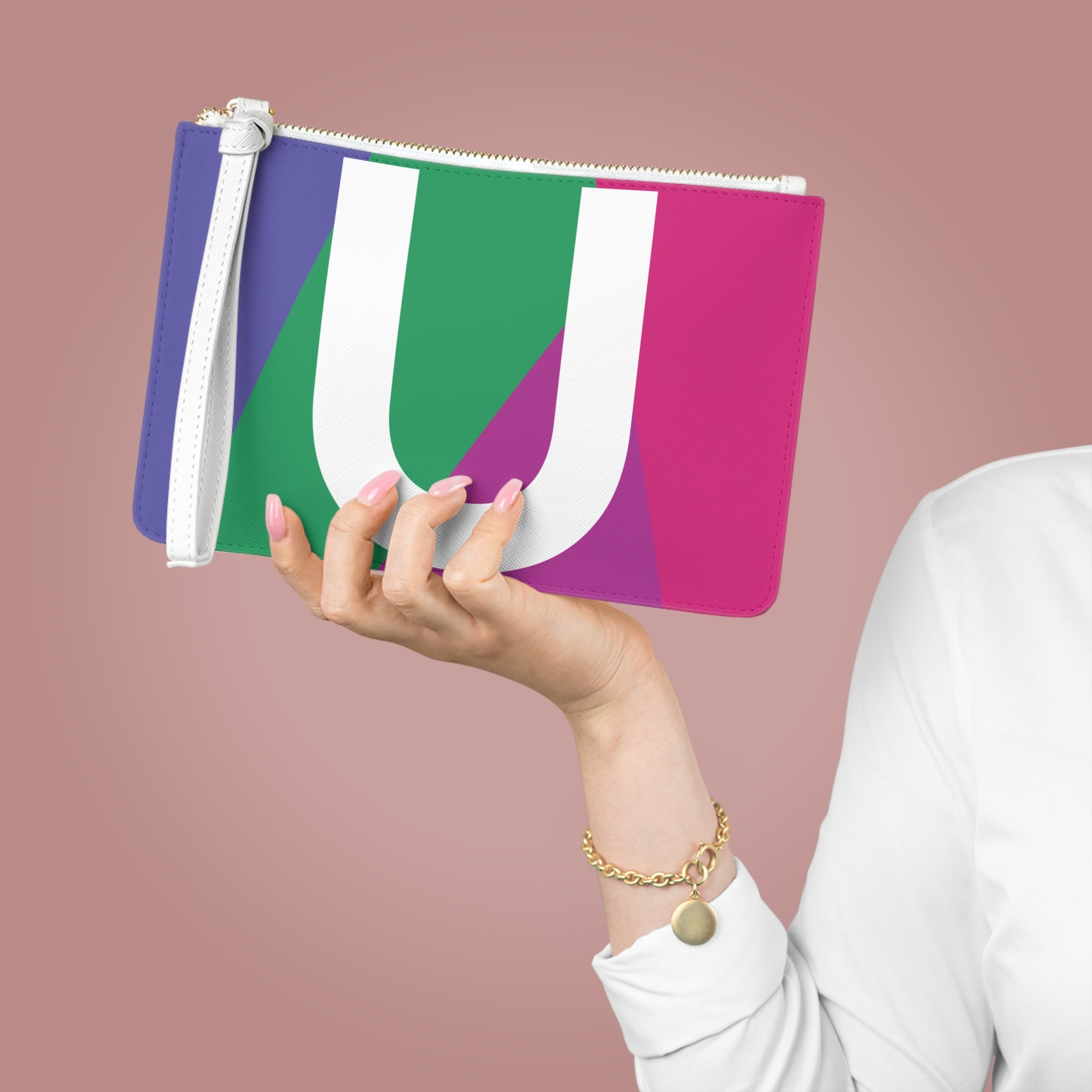 Monogram 'U' Colorblock Clutch Bag — Bold Geometric Wristlet for Everyday & Gifts
