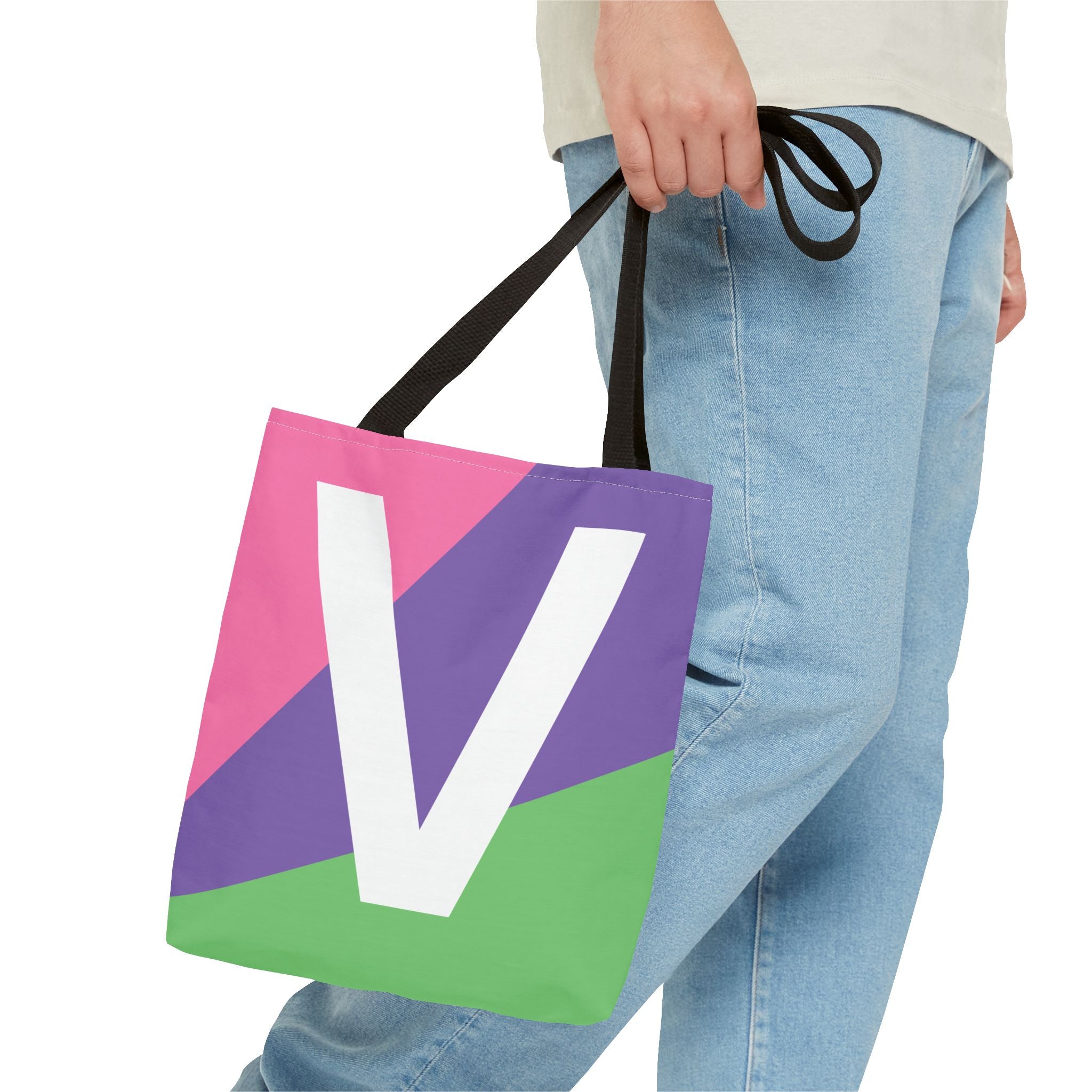 Monogram 'V' Colorblock Tote Bag — Personalized Initial V Shoulder Tote