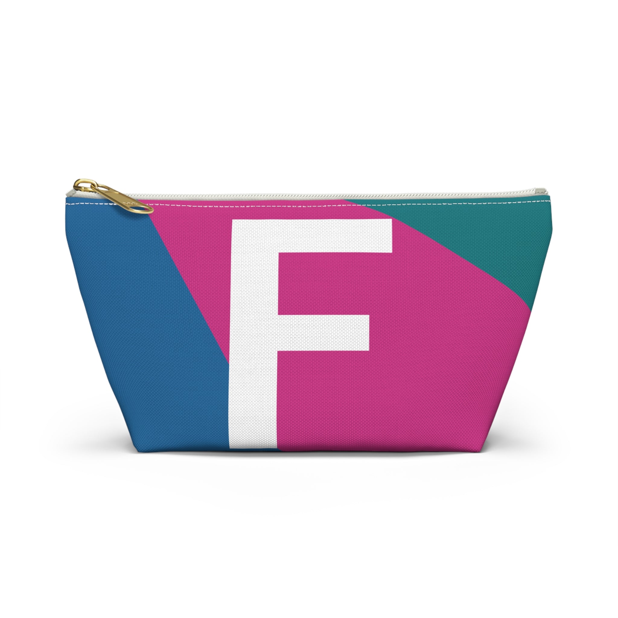 Initials Colorblock Accessory Pouch — Monogram F T-Bottom Cosmetic Bag