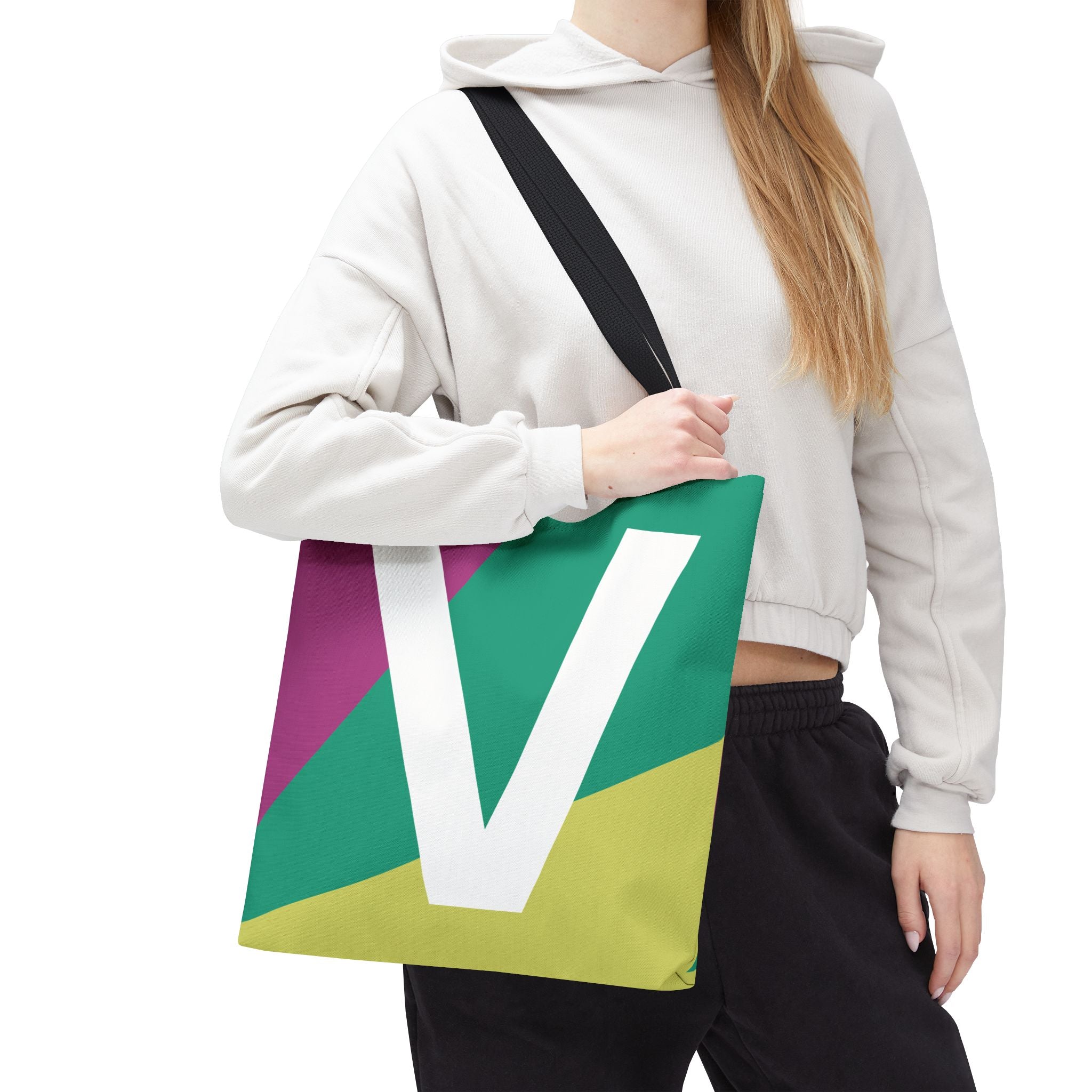 Monogram 'V' Colorblock Tote Bag — Personalized Initial V Shoulder Tote