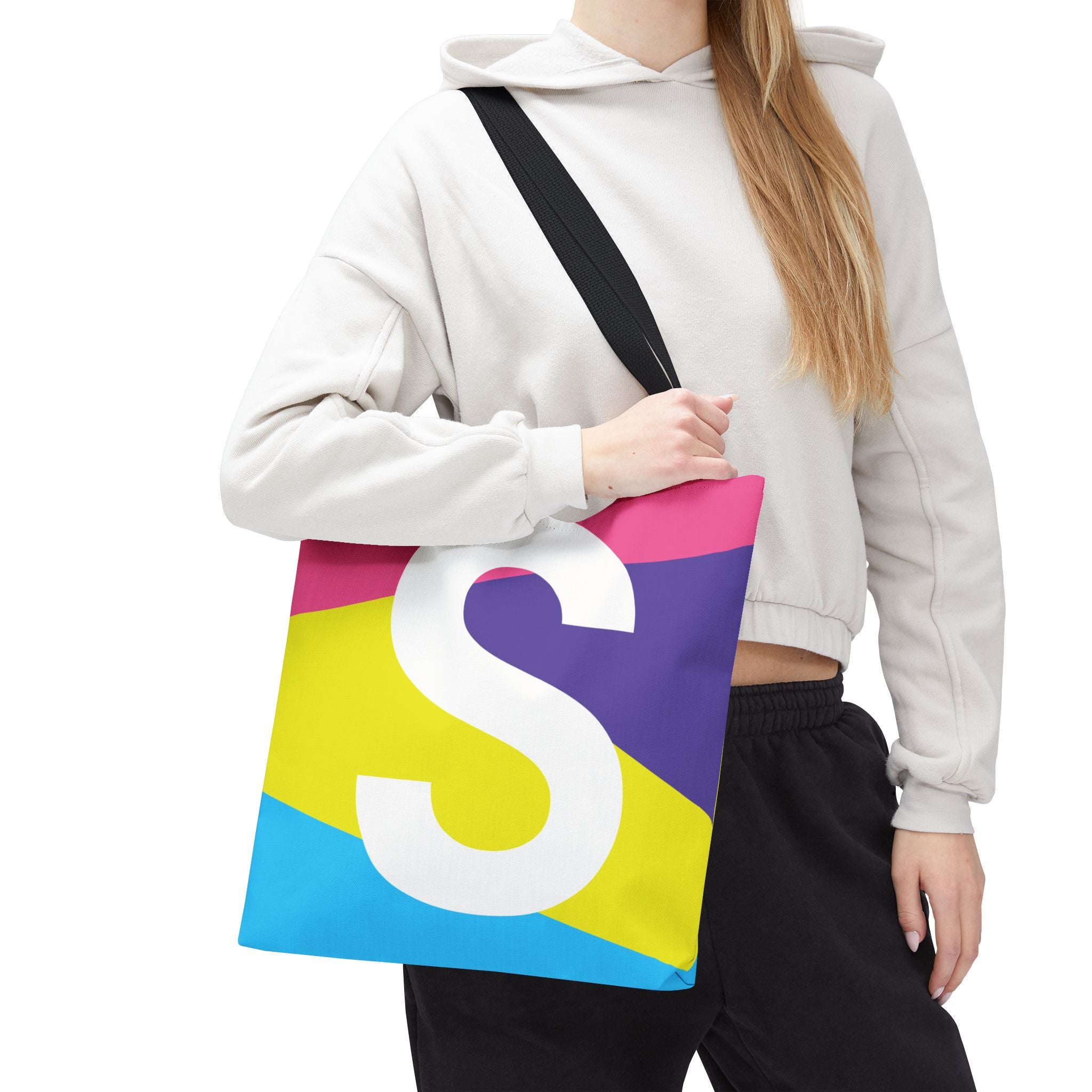 Monogram 'S' Colorblock Tote Bag — Personalized Initial S Shoulder Tote