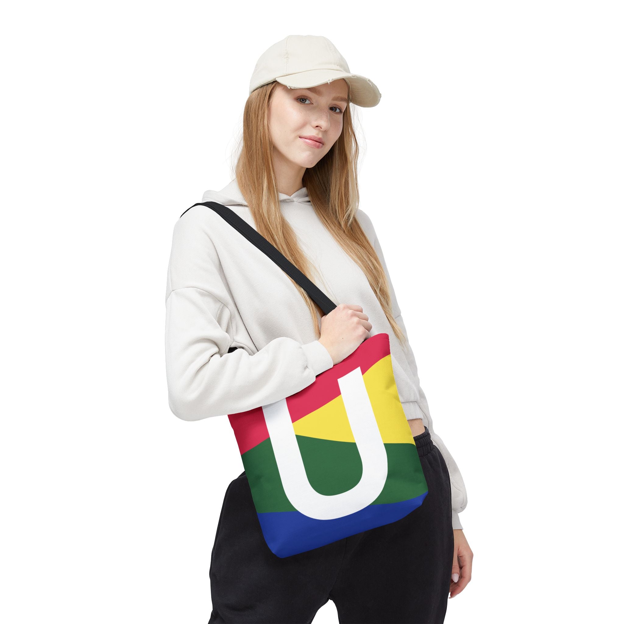 Monogram 'U' Colorblock Tote Bag — Personalized Initial U Shoulder Tote