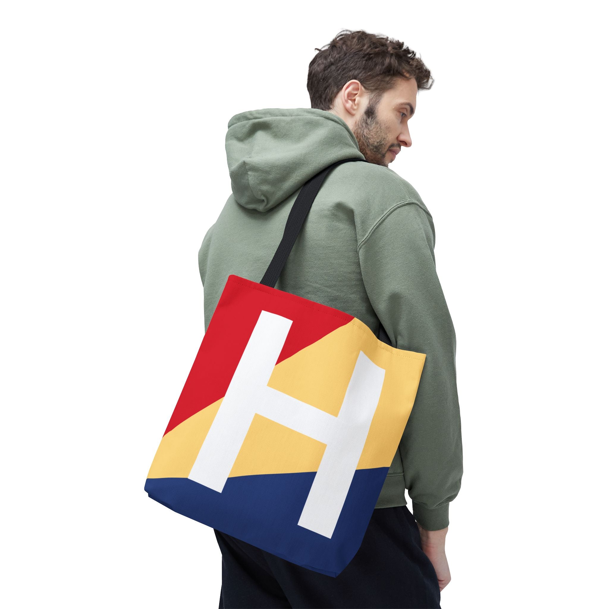 Monogram 'H' Colorblock Tote Bag — Personalized Initial H Shoulder Tote
