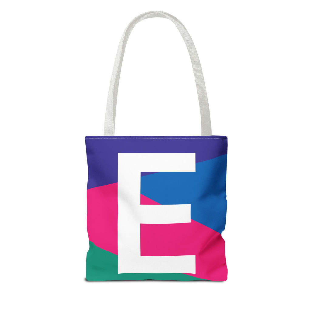 Monogram 'E' Colorblock Tote Bag — Personalized Initial E Shoulder Tote