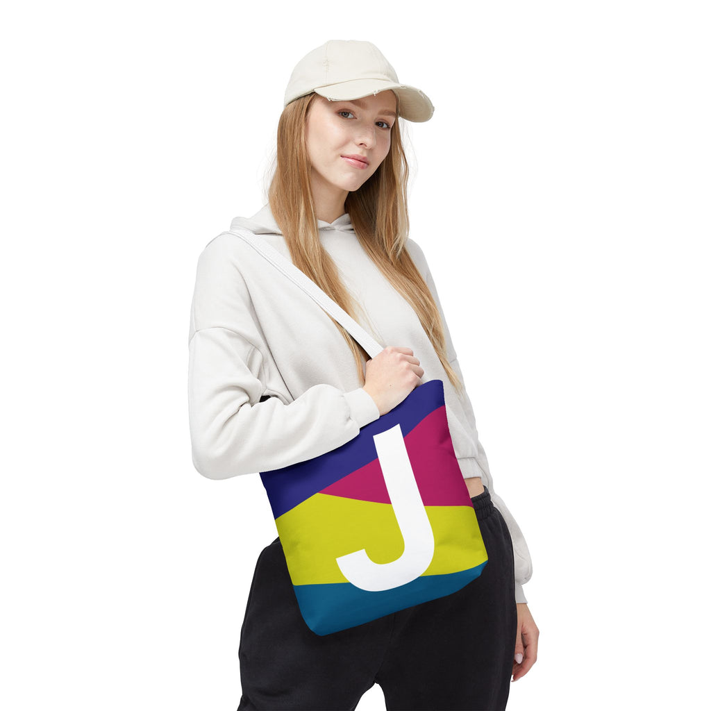Monogram 'J' Colorblock Tote Bag — Personalized Initial J Shoulder Tote