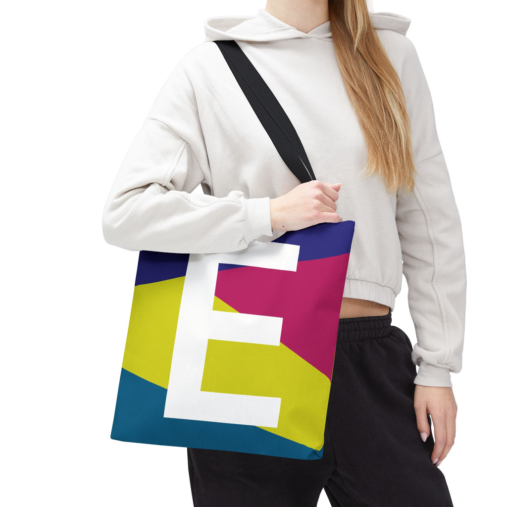 Monogram 'E' Colorblock Tote Bag — Personalized Initial E Shoulder Tote