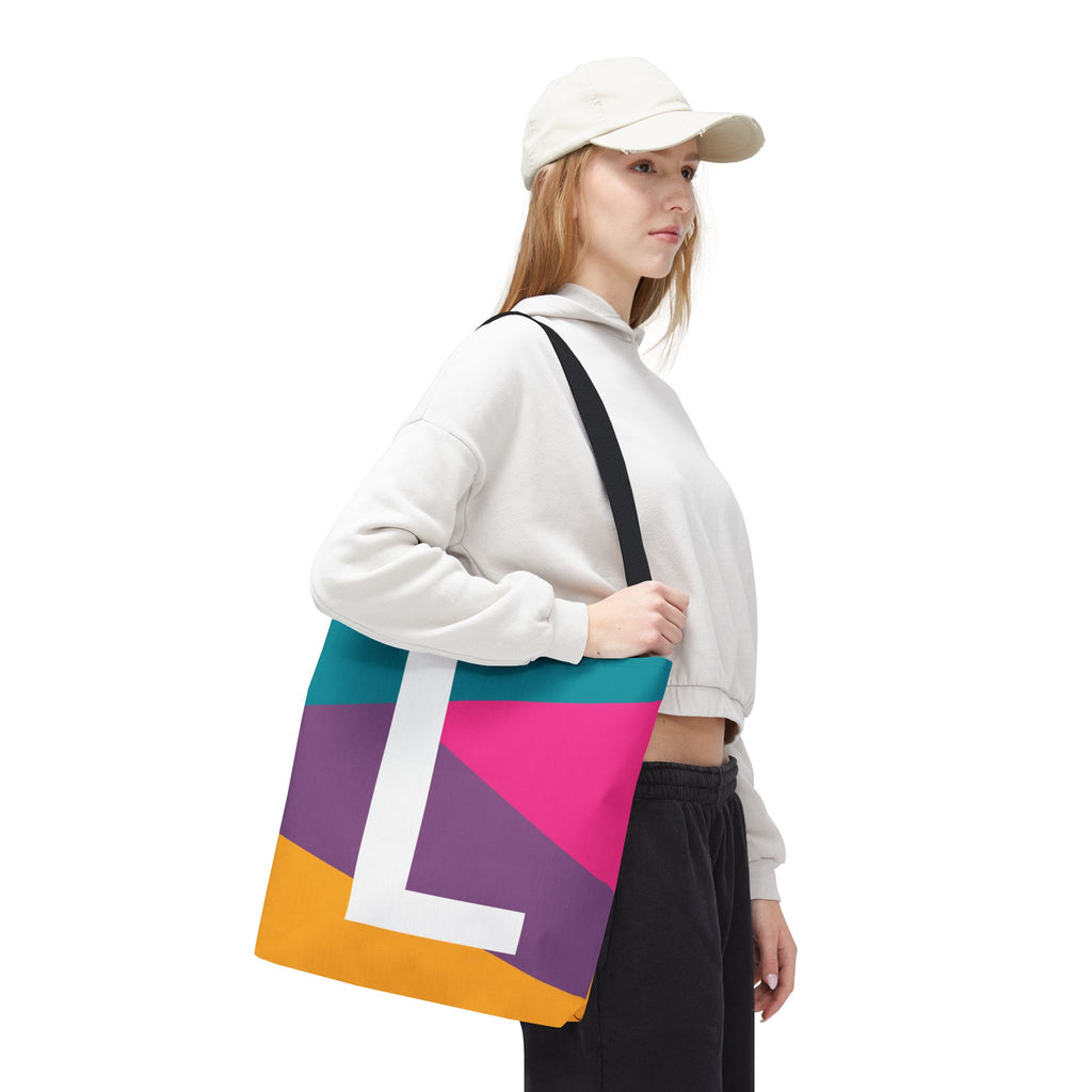 Monogram 'L' Colorblock Tote Bag — Personalized Initial L Shoulder Tote