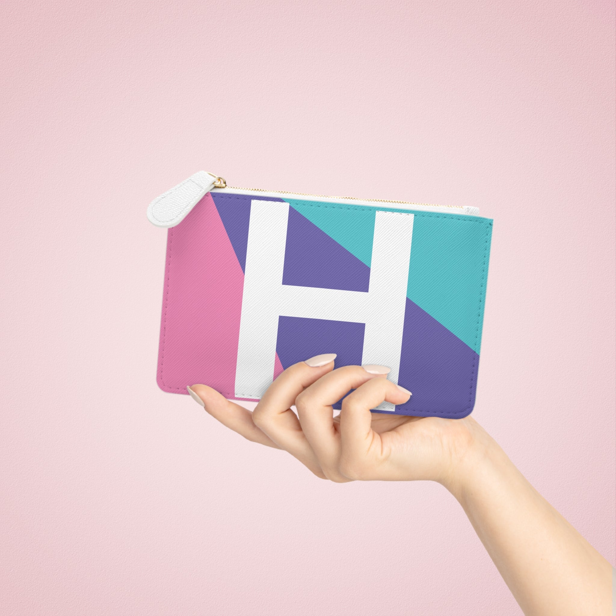 Initial H Mini Clutch — Colorblock Monogram Wristlet Wallet